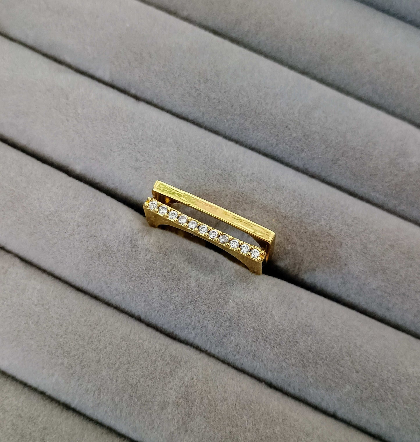 Double U Shaped Stone Studded Adjustable Ring 18k Gold Plated