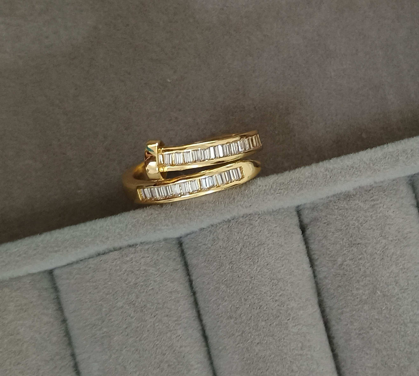 Stone Studded Nail Shape Adjustable 18K Gold Plated Ring