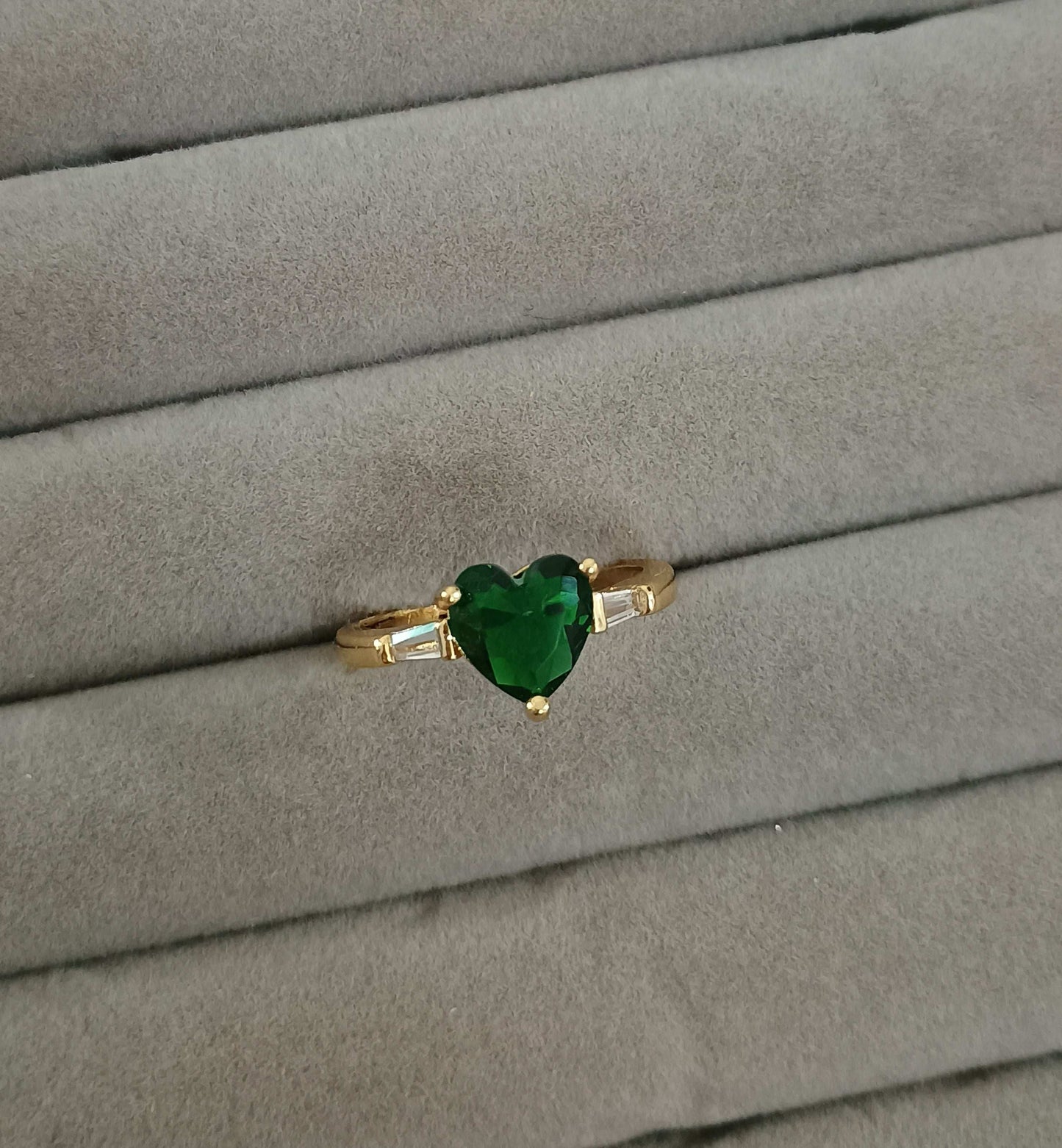 Heart Cut Emerald Green Stone Adjustable 18K Gold Plated Ring