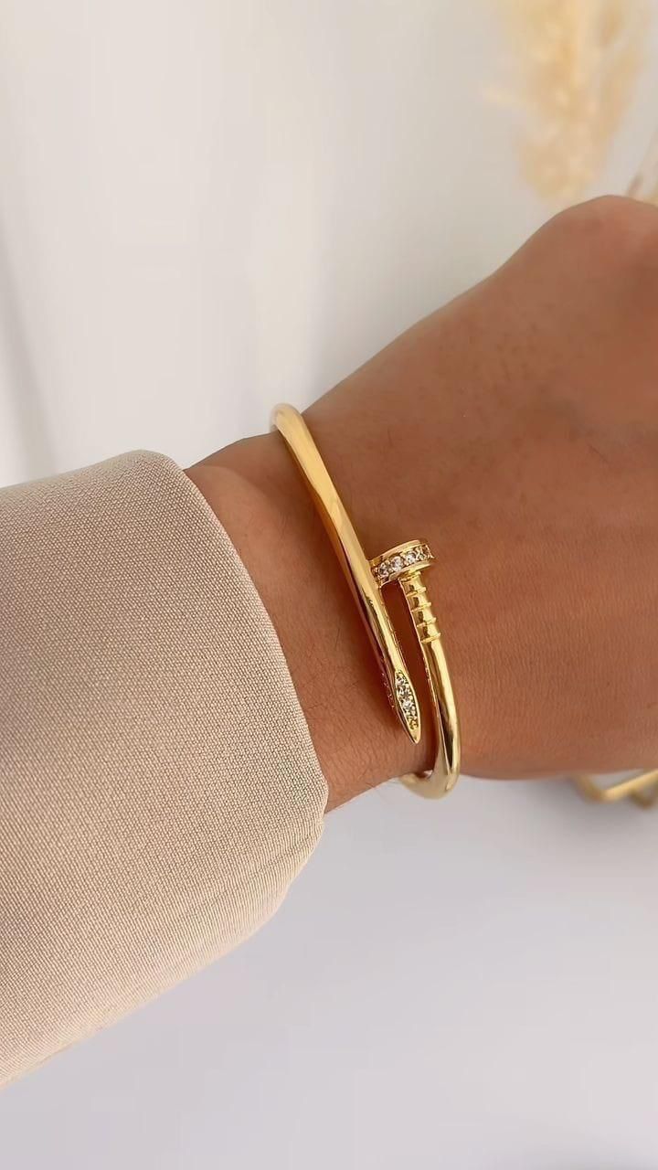 Trendy Nail Bracelet Bangle 18K Gold Plated