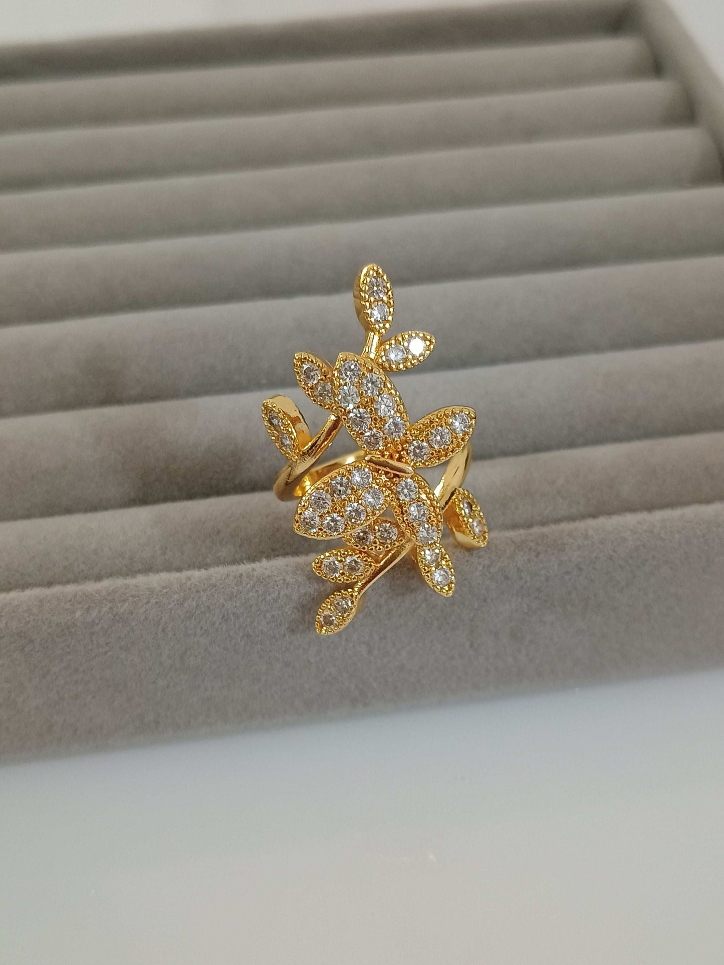 Crystal Butterfly Adjustable 18K Gold Plated Ring