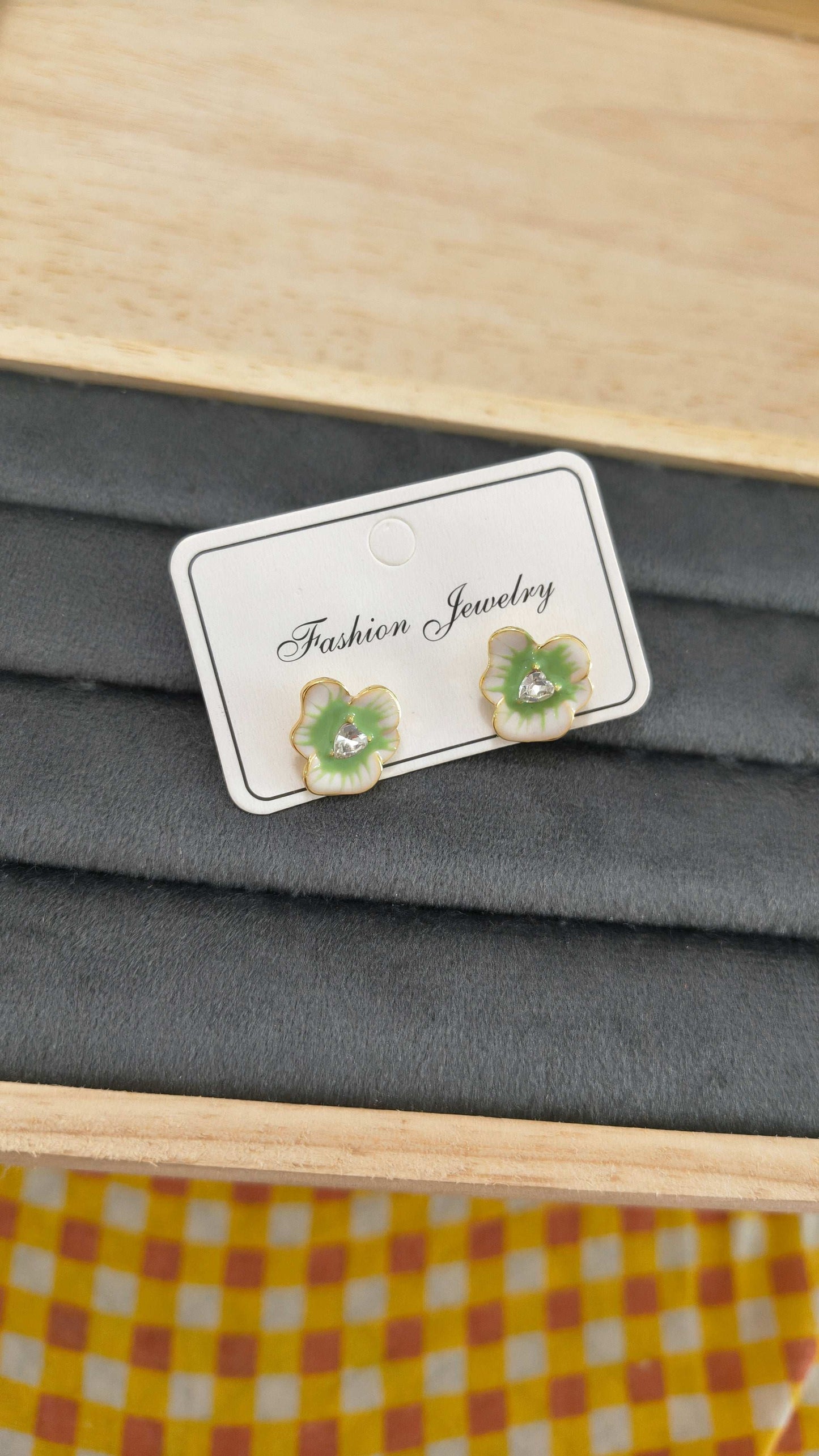 Anitarnish Green Flower Stud Enamel Earrings