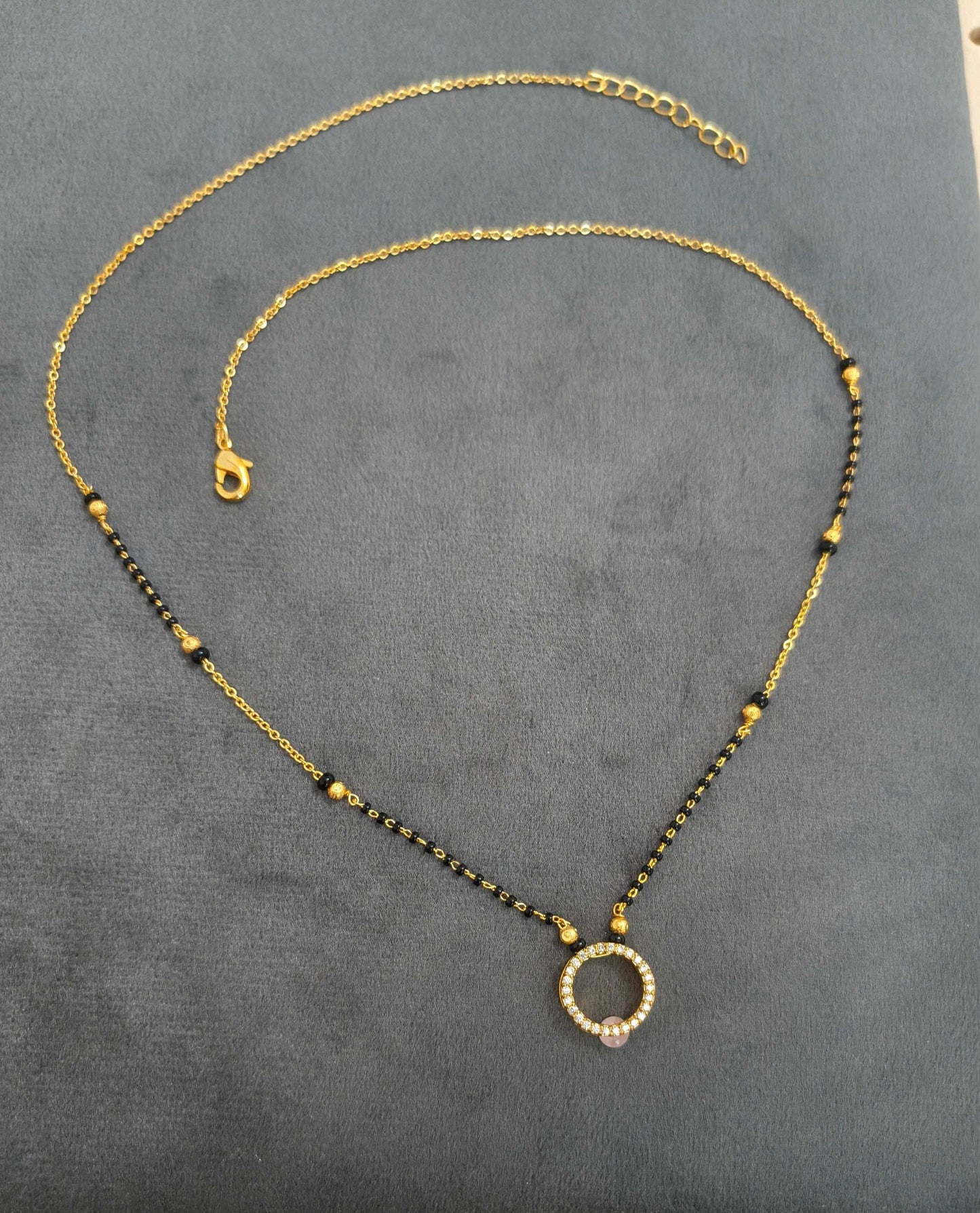 Gold Plated Hollow Circle Pink Bead Pendant Style Mangalsutra Chain