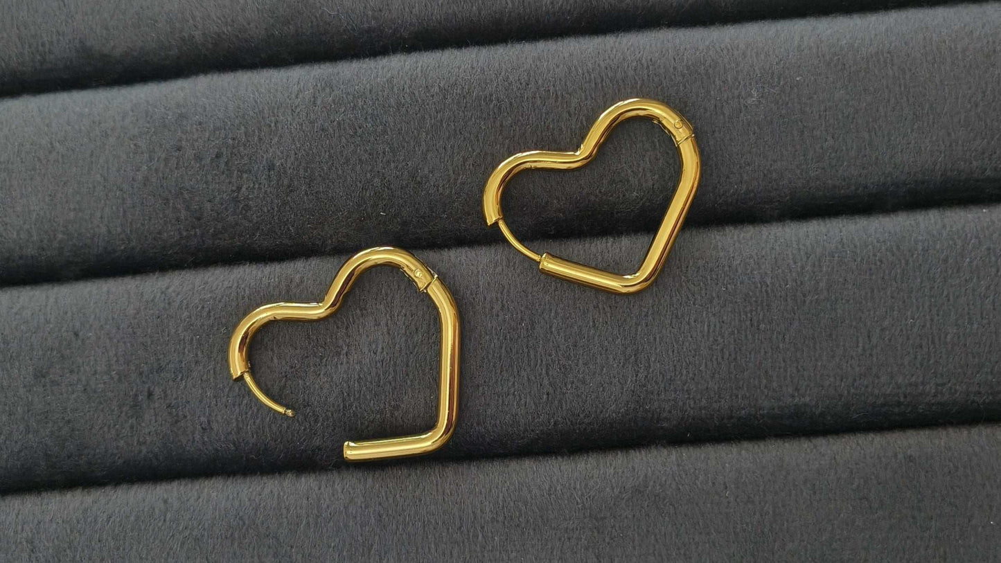 Anti Tarnish Golden Heart Hoop Earrings 18K Gold Plated