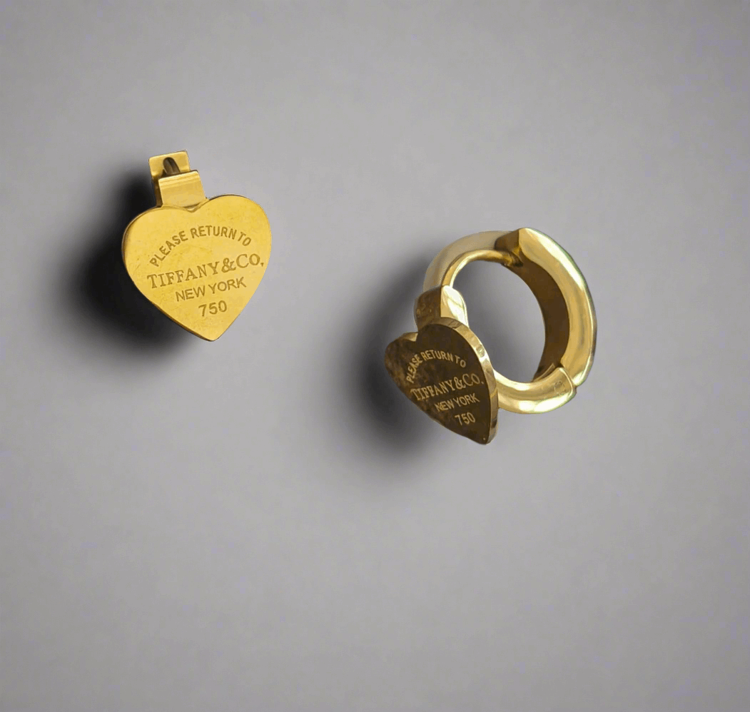 Antitarnish Tiny Engraved Heart Earrings 18K Gold Plated