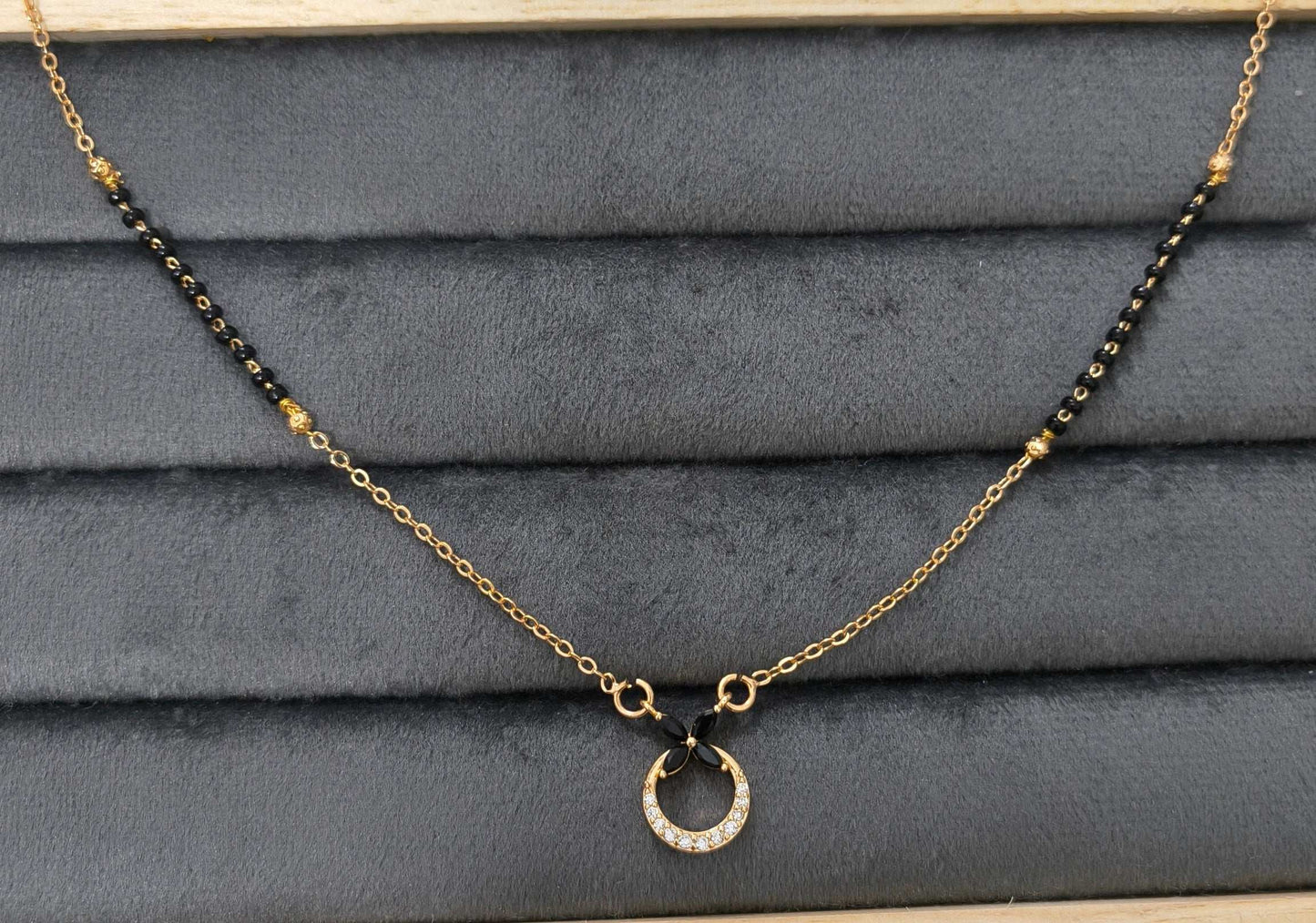 Anti Tarnish Rosegold Black Flower Mangalsutra 18K Gold Plated