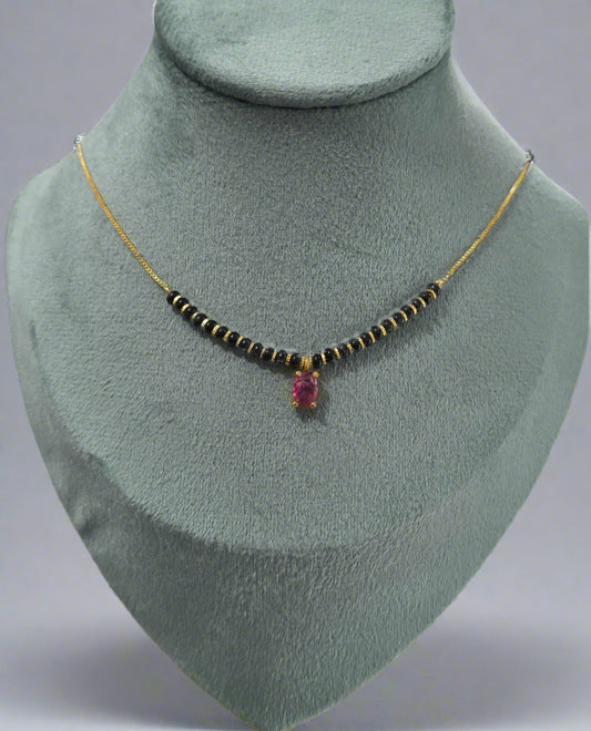 Trendy Mangalsutra Chain With Pink Stone Gold Plated