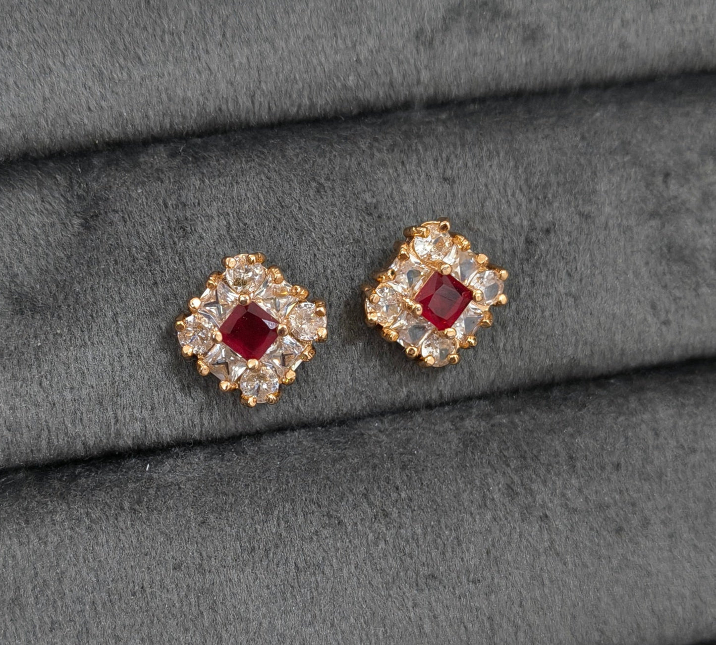 Sparkling Square Red Stud Earrings