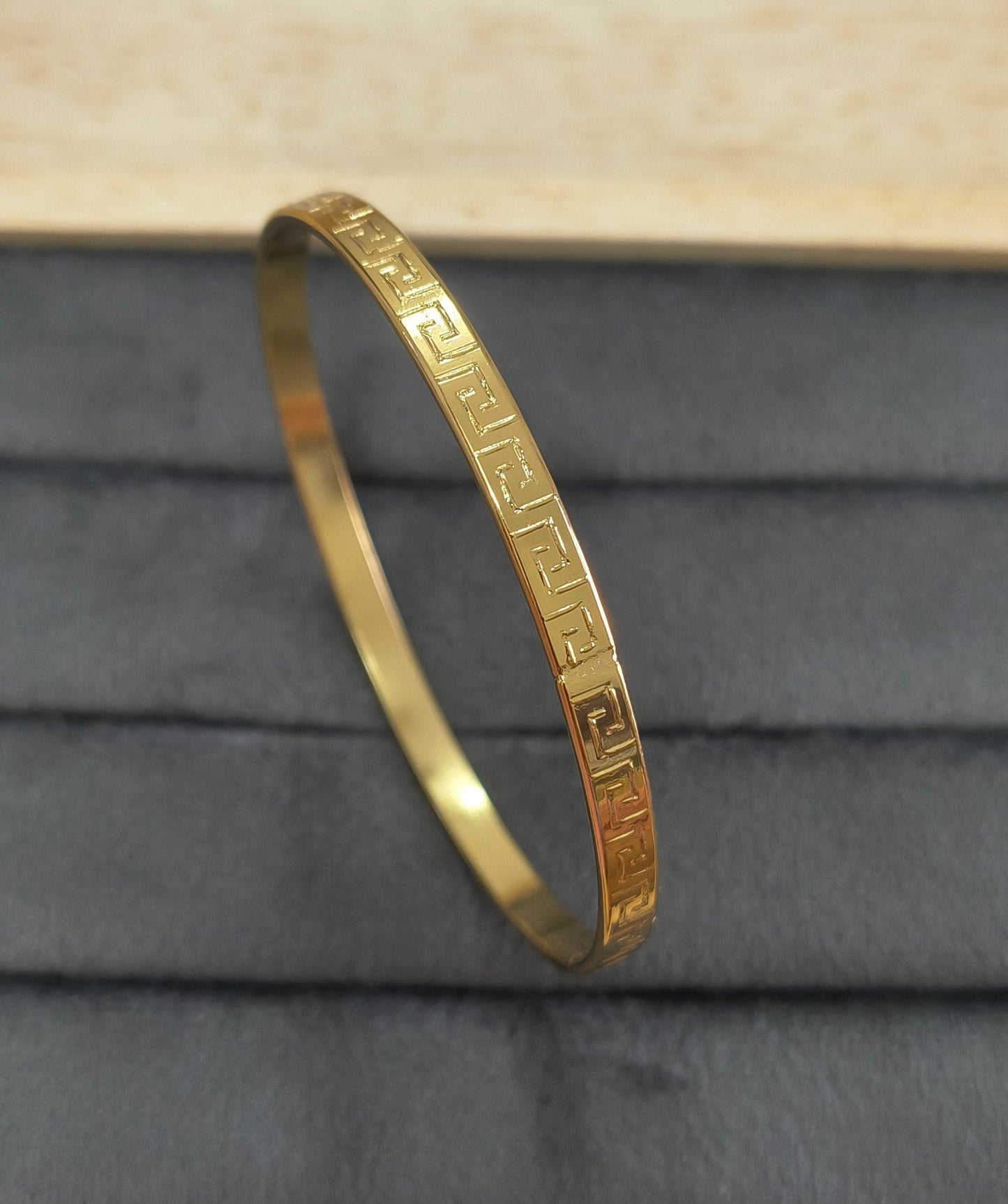 Anti Tarnish Bangle Greek Pattern 18K Gold Plated