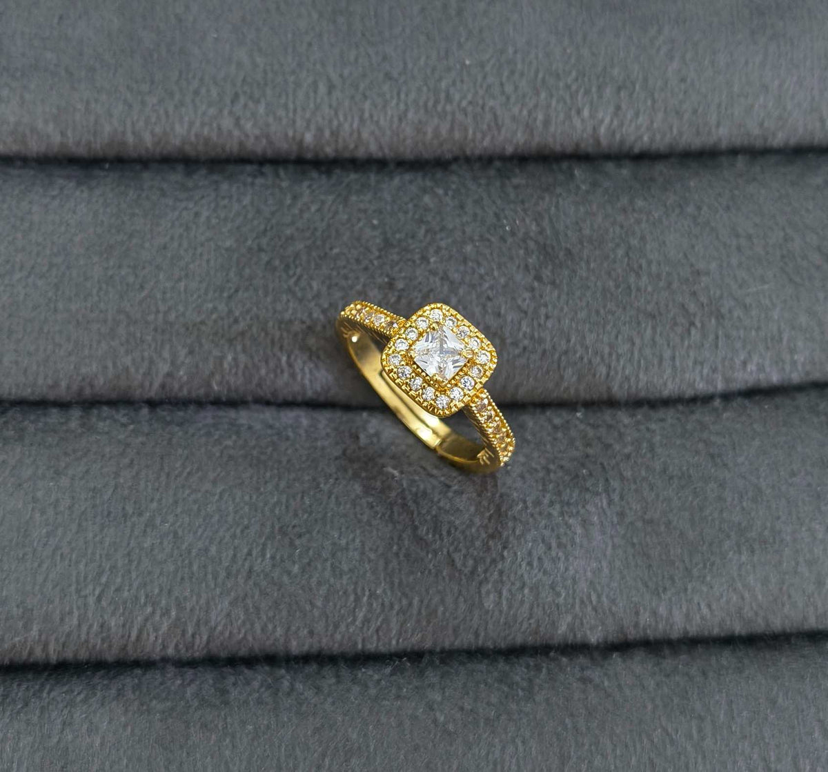 Square Cut Dainty Diamond 18K Gold Plated Ring