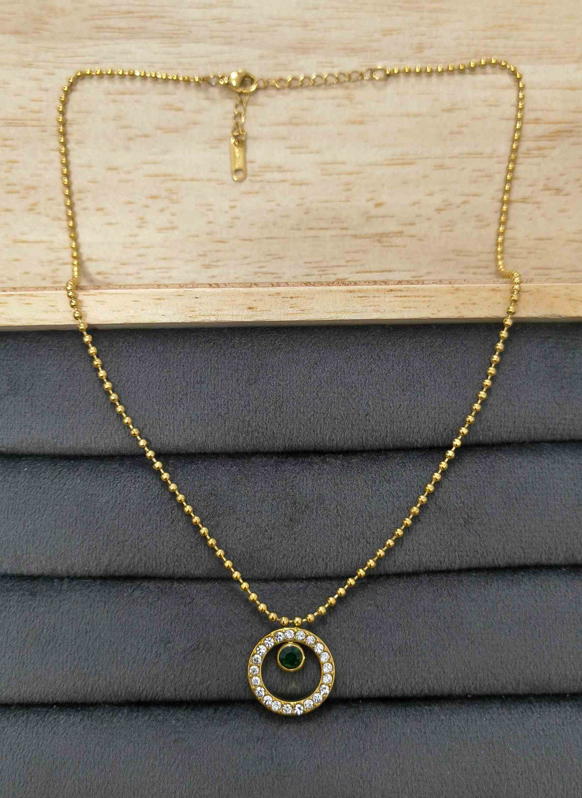 Anti Tarnish Emerald Crystal Pendant Necklace 18K Gold Plated