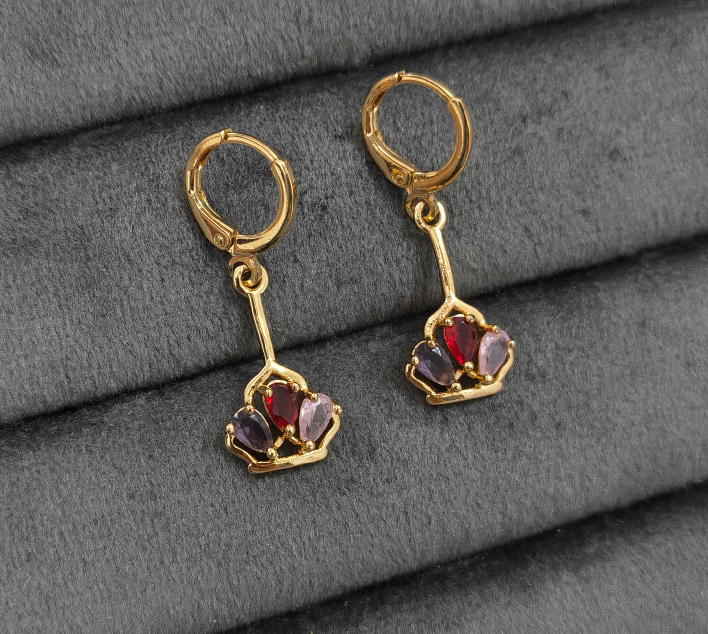 Korean Rosegold Stone Studded Crown Shaped Gold Earrings