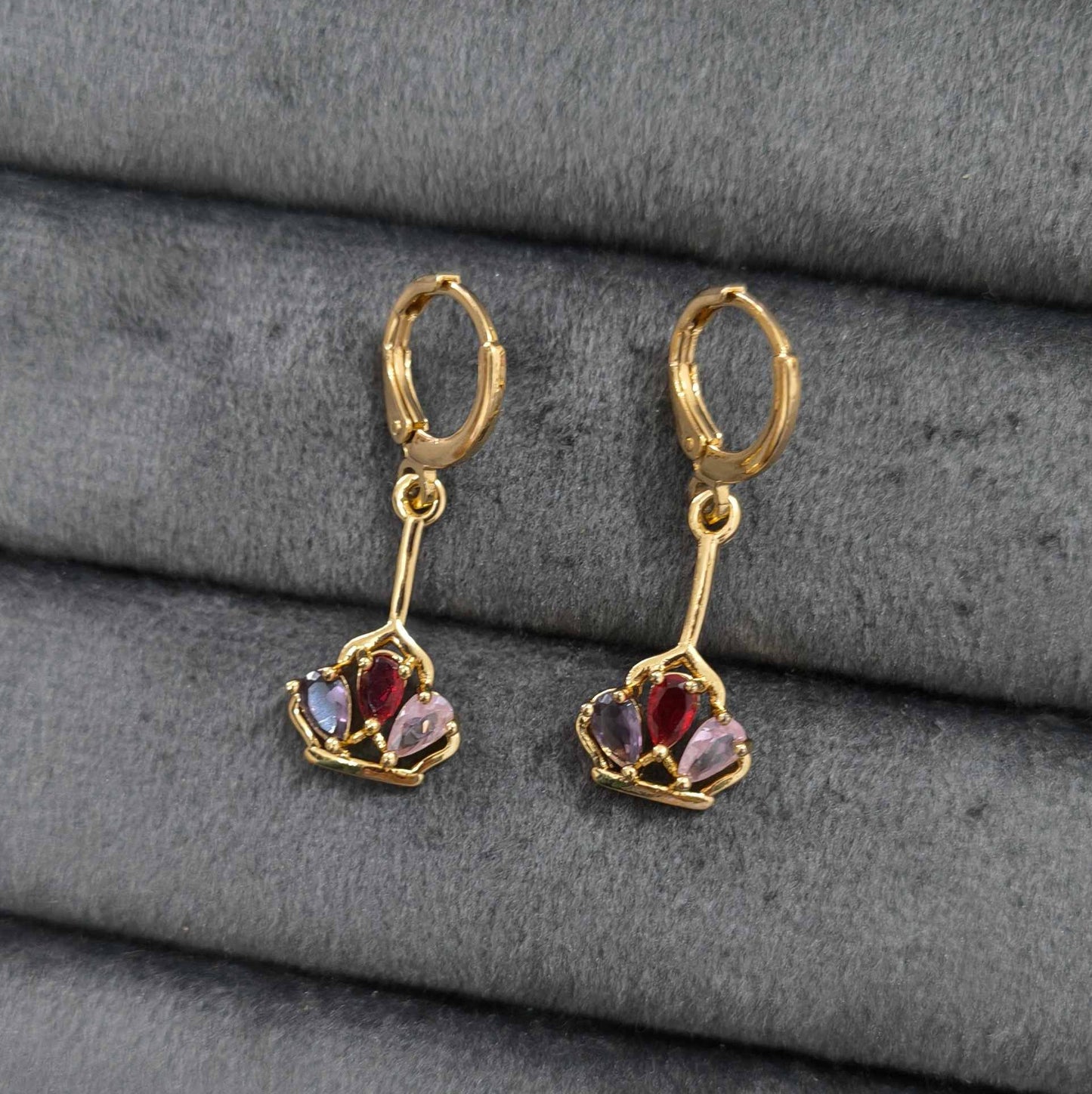 Korean Rosegold Stone Studded Crown Shaped Gold Earrings