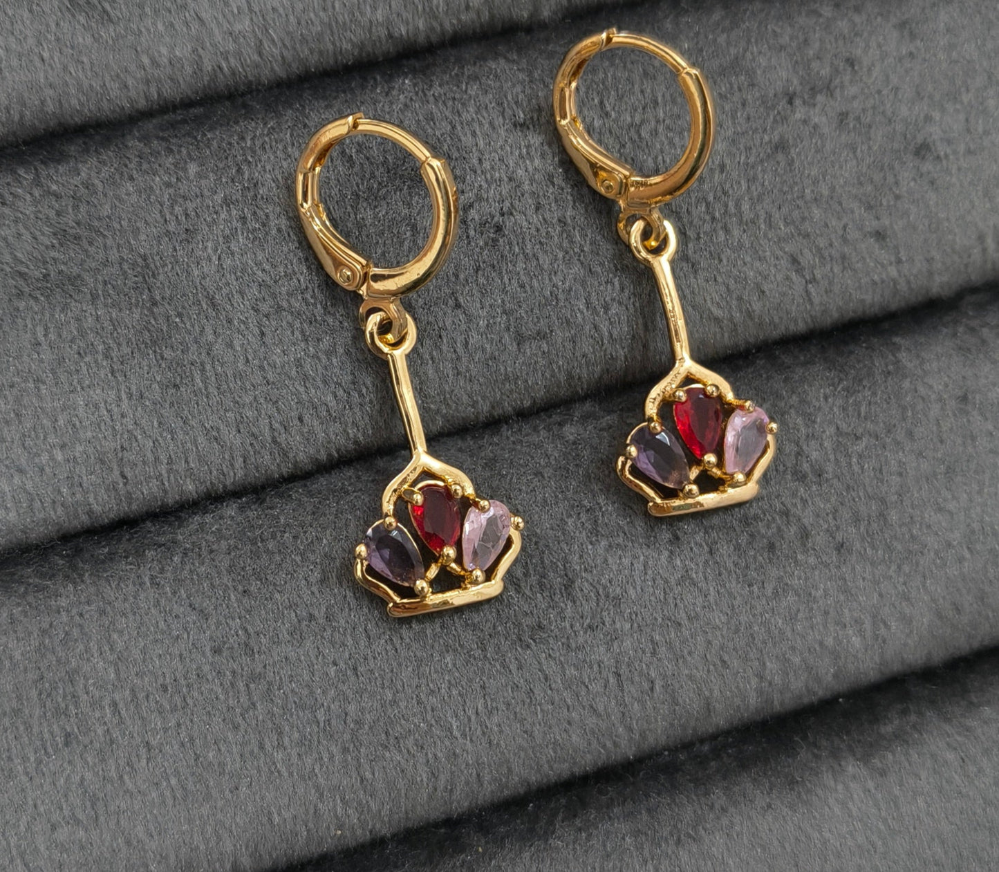 Korean Rosegold Stone Studded Crown Shaped Gold Earrings