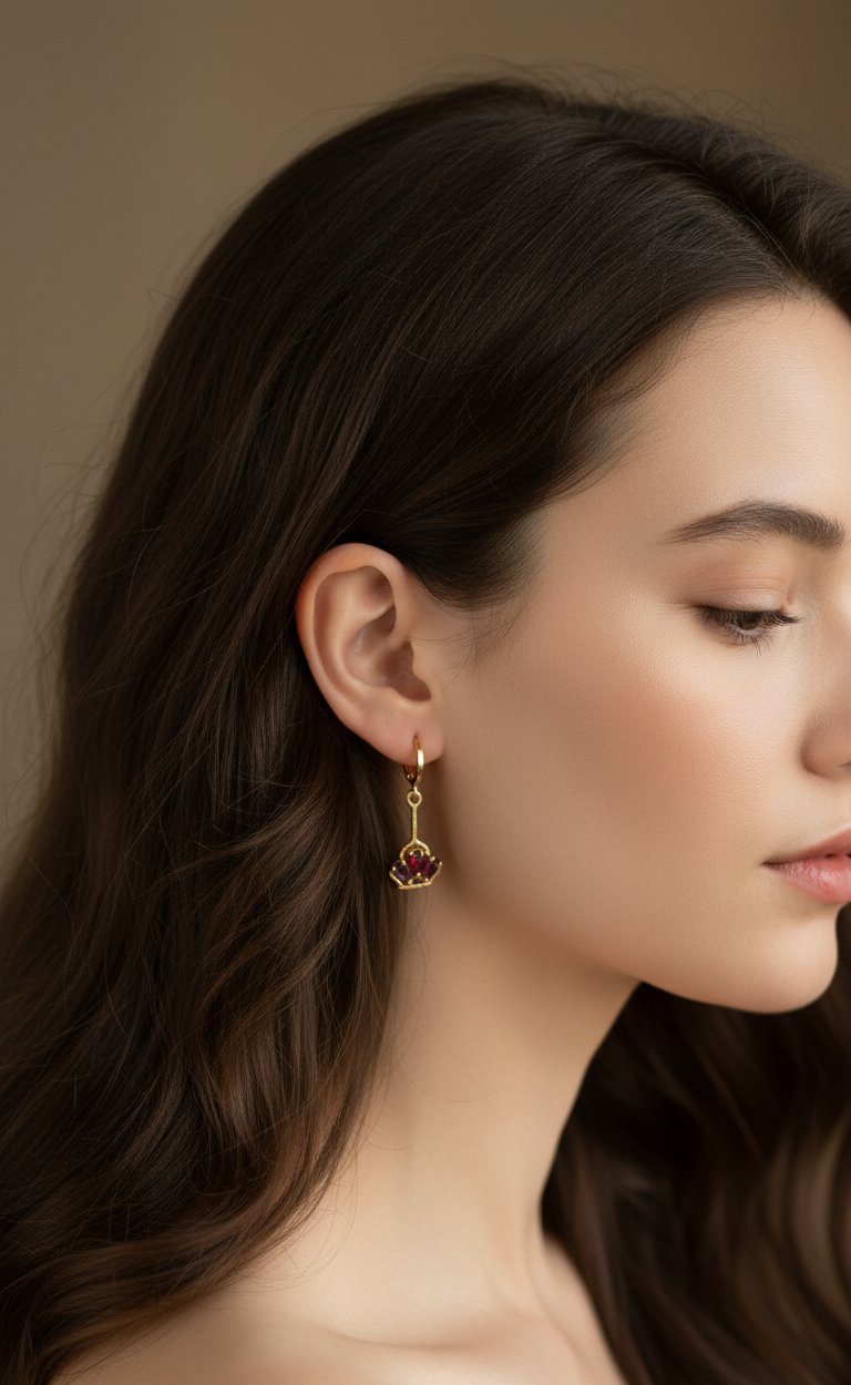 Korean Rosegold Stone Studded Crown Shaped Gold Earrings