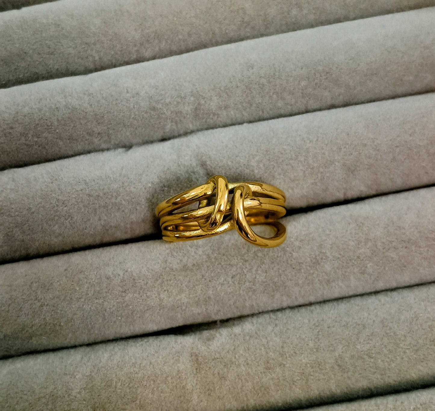 Love Knot Detailed Adjustable 18K Gold Plated Ring