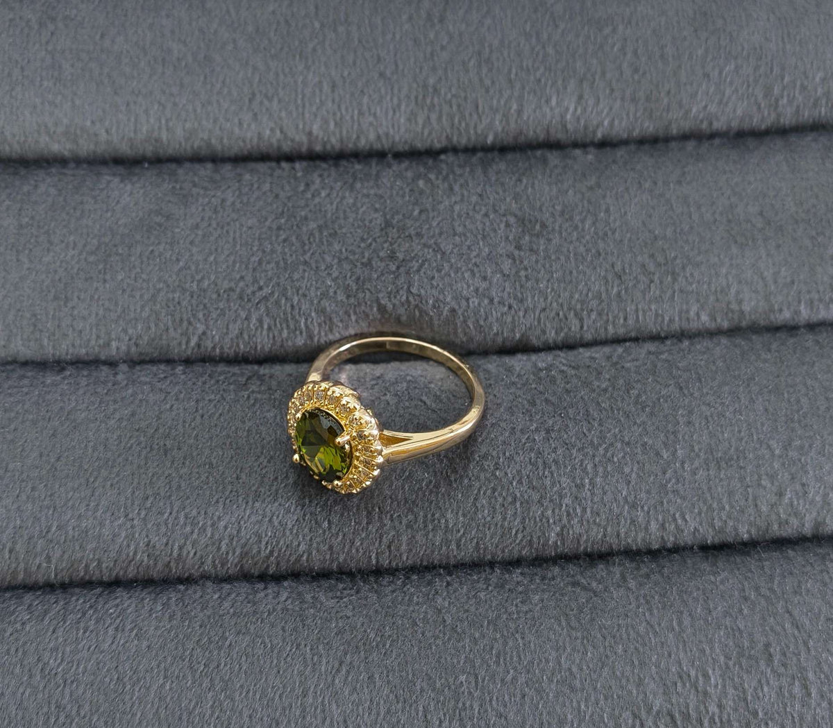 Oval Cut Emerald Green Stone 18K Gold Plated Ring
