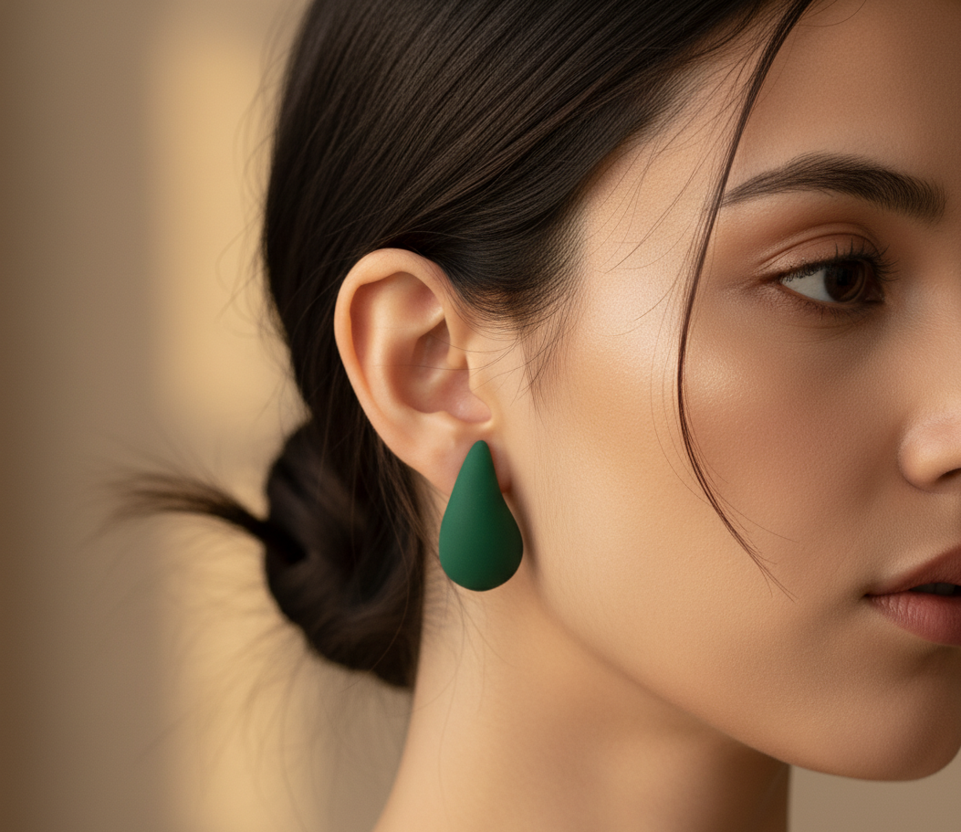 Premium Anti Tarnish Dark Green Bold Hoop Earrings- Fancy