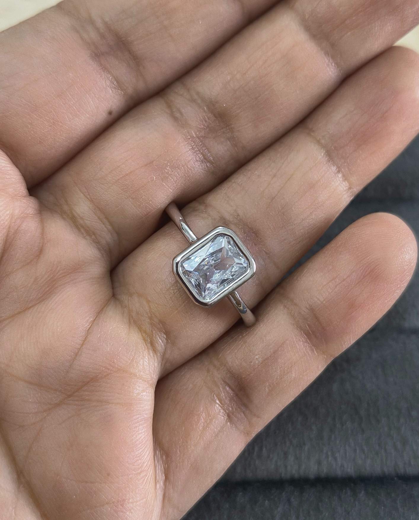 Premium Quality Emerald Cut Diamond Ring Silver Plated