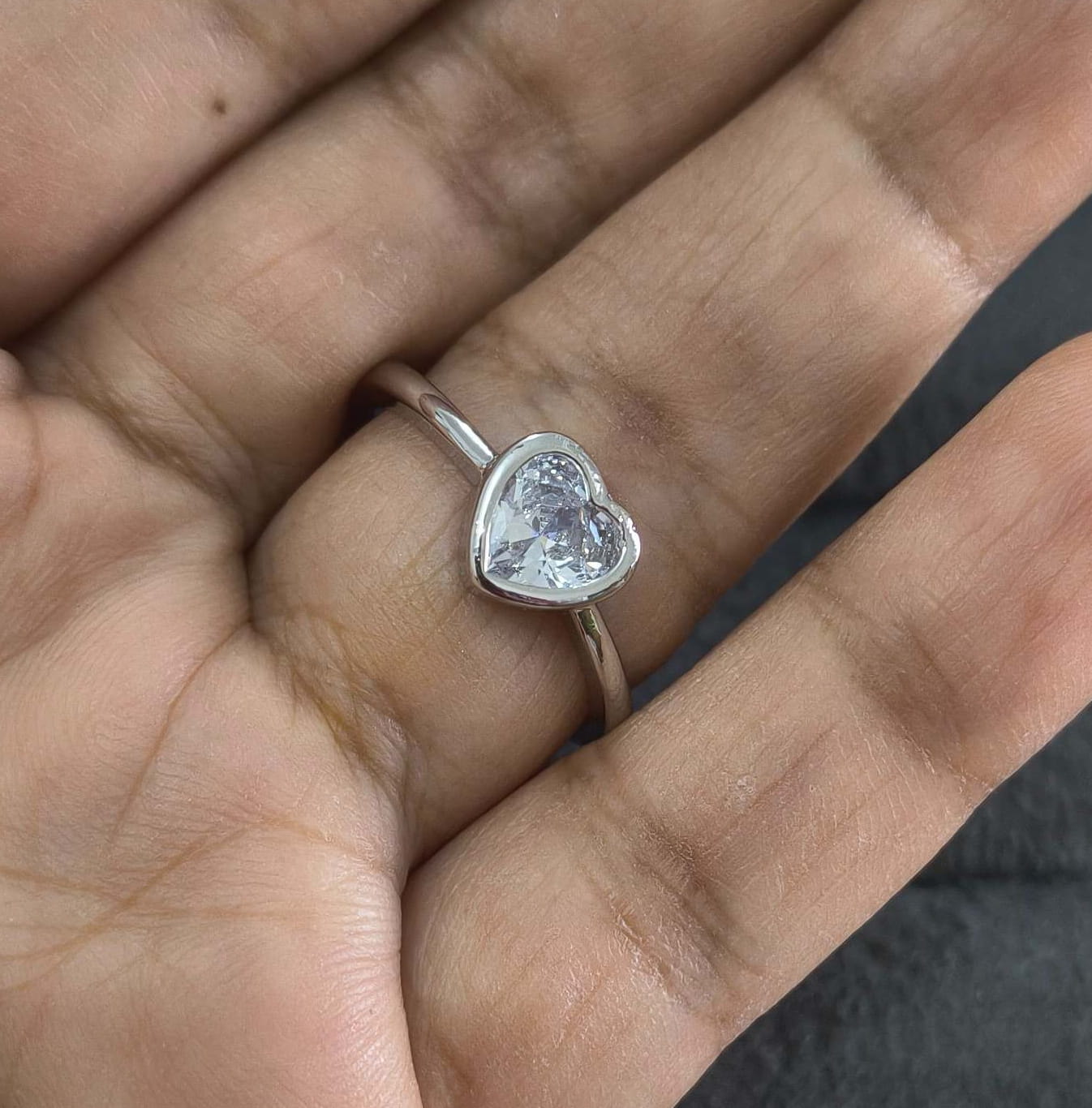 Premium Quality Sparkling Heart Stone Ring Silver Plated