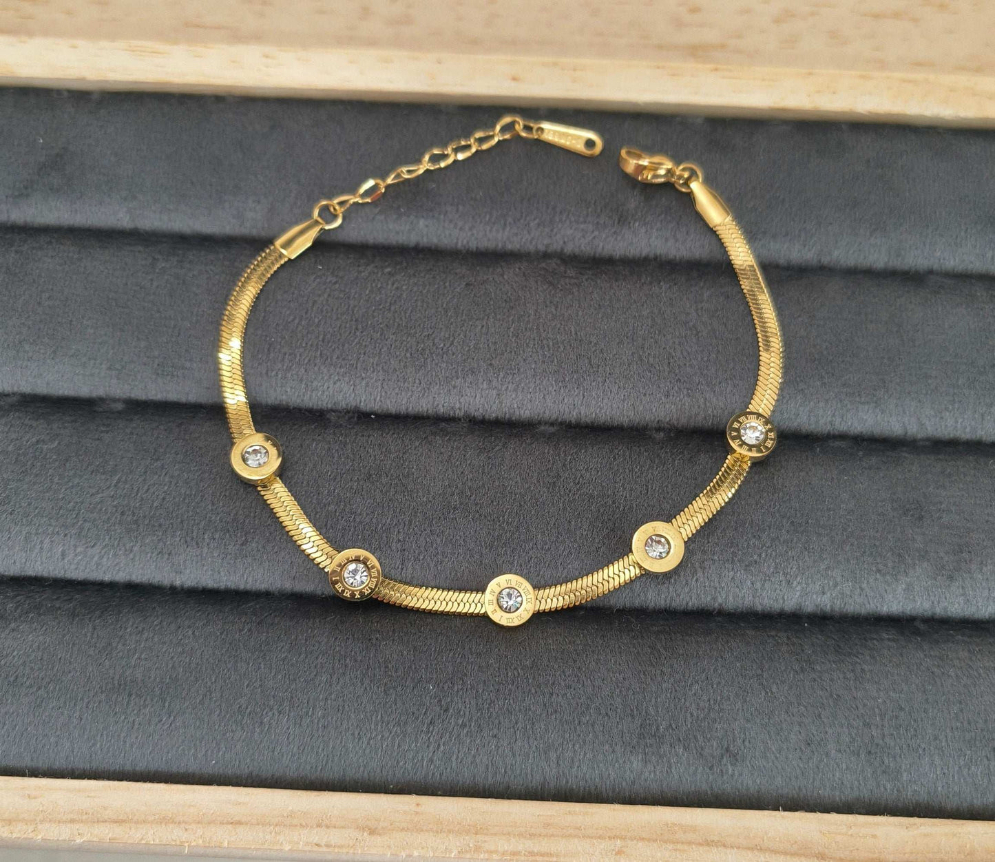 Roman Number Snake Chain Bracelet 18K Gold Plated