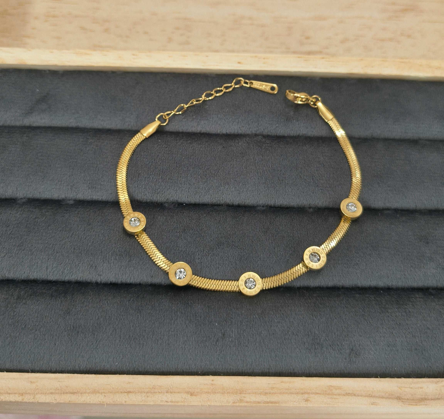 Roman Number Snake Chain Bracelet 18K Gold Plated
