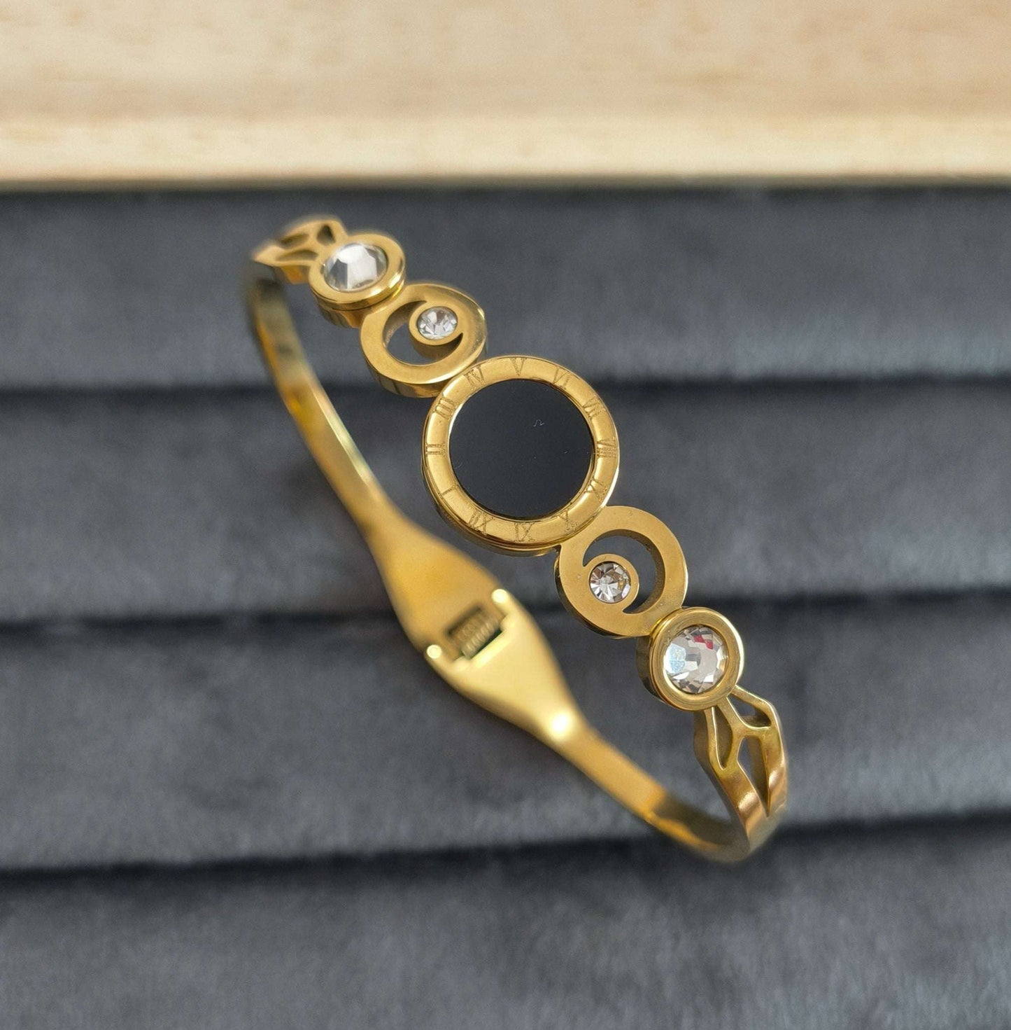 Roman Numeral and Stone Studded 18K Gold Plated Bracelet