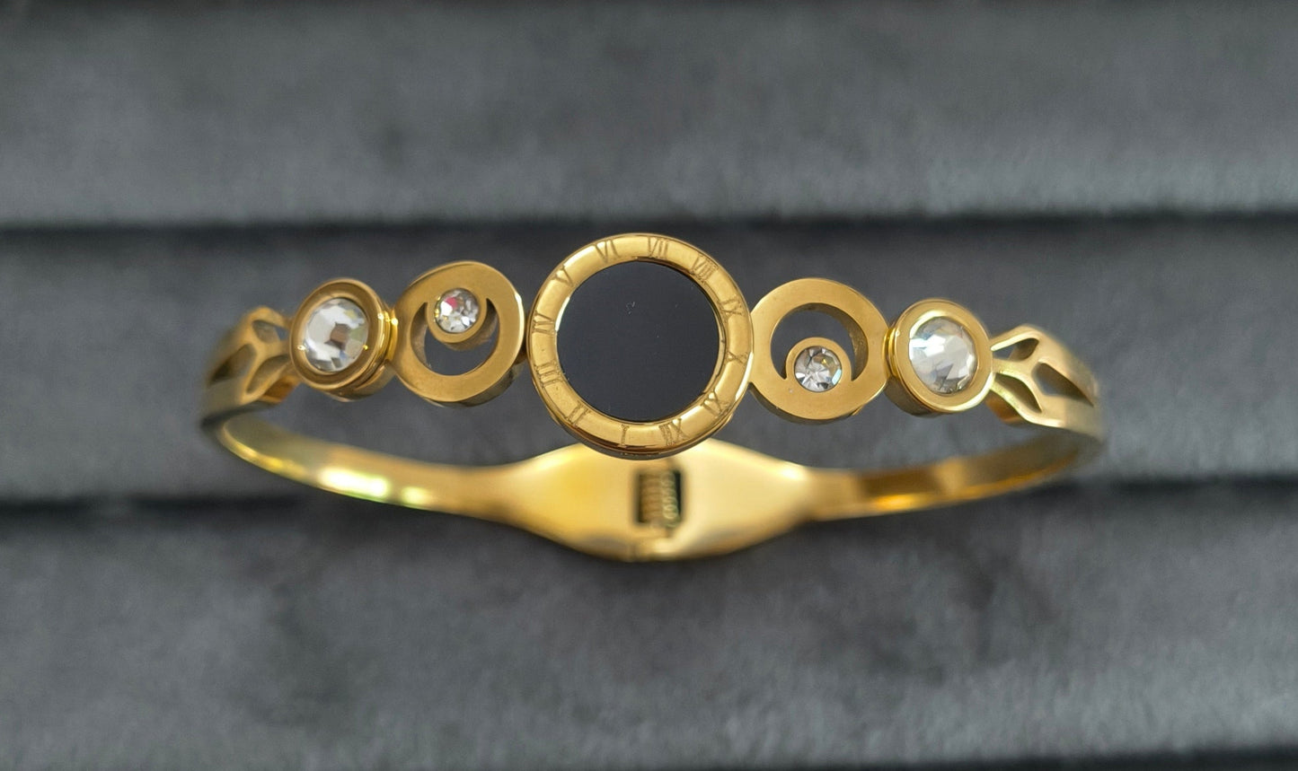 Roman Numeral and Stone Studded 18K Gold Plated Bracelet