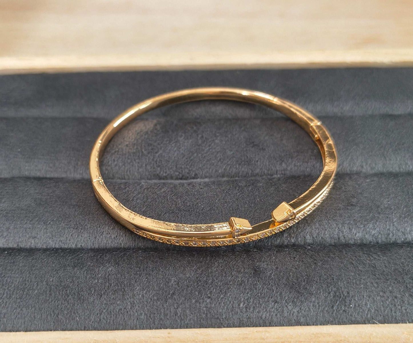 Rosegold Crystal Nail Bracelet Bangle Gold Plated