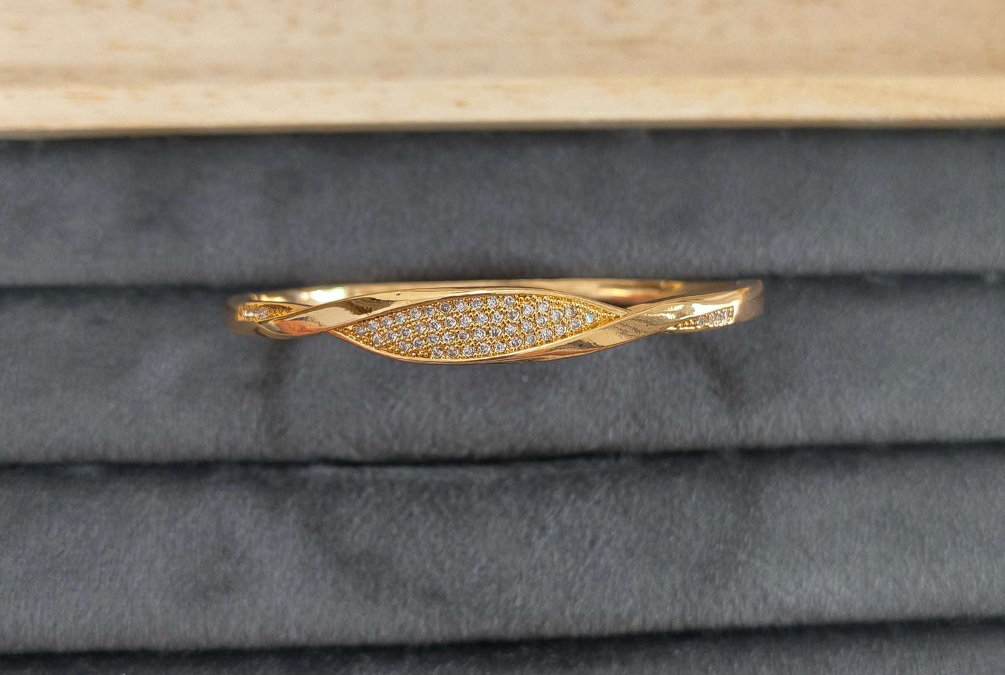 Rosegold Stone Studded Twisted Bracelet Bangle Gold Plated