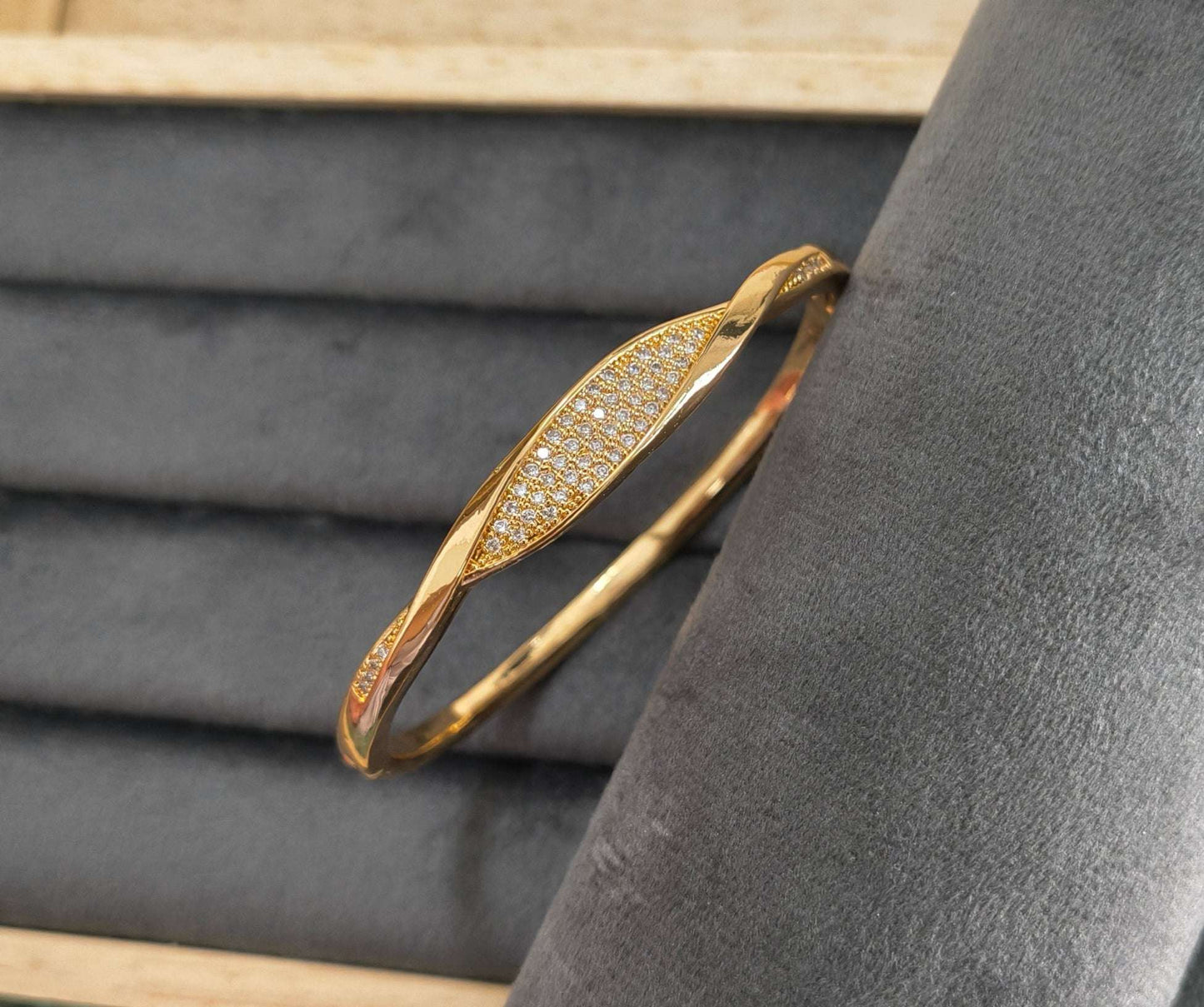 Rosegold Stone Studded Twisted Bracelet Bangle Gold Plated