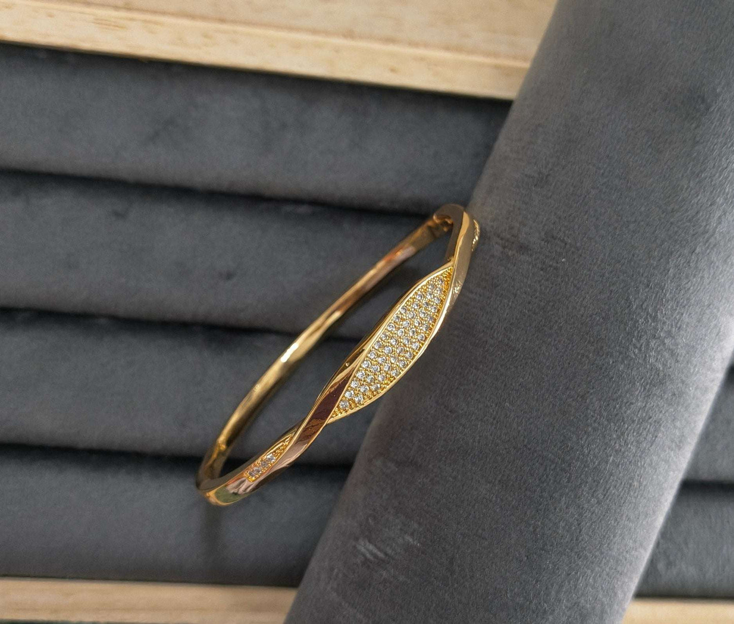 Rosegold Stone Studded Twisted Bracelet Bangle Gold Plated