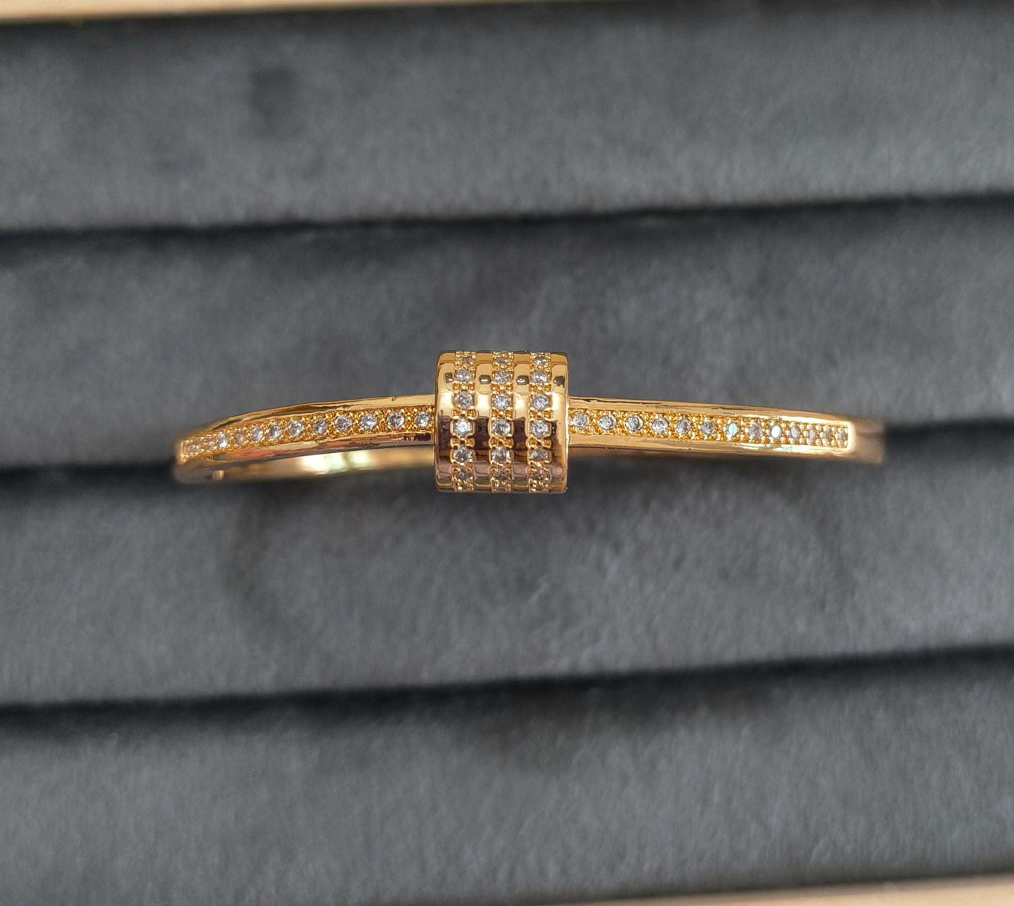 Rosegold Triple Crystal Row Bracelet Bangle Gold Plated