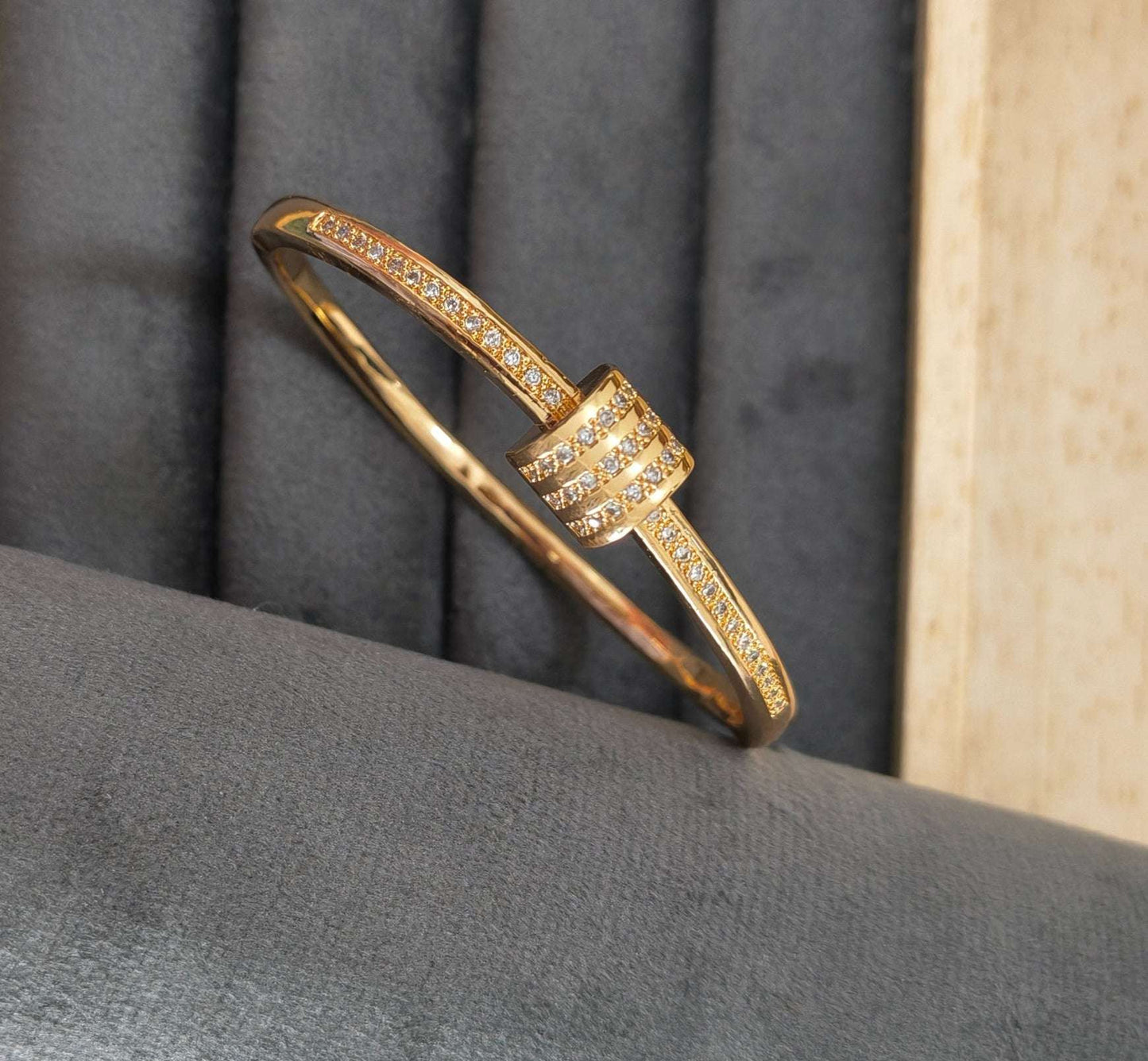 Rosegold Triple Crystal Row Bracelet Bangle Gold Plated