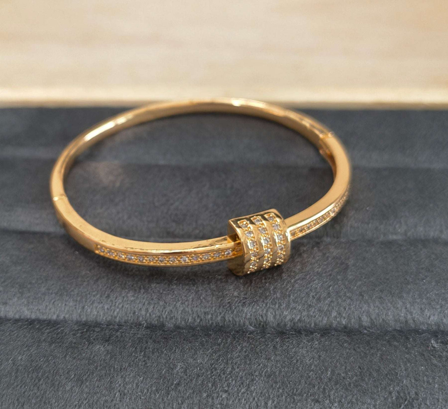 Rosegold Triple Crystal Row Bracelet Bangle Gold Plated