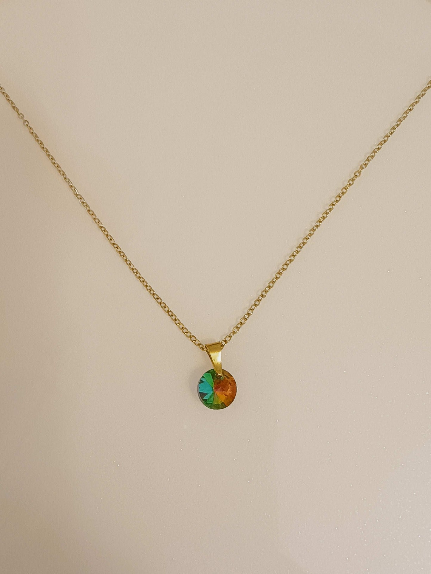 Ruby Blue Green Diamond Necklace 18K Gold Plated