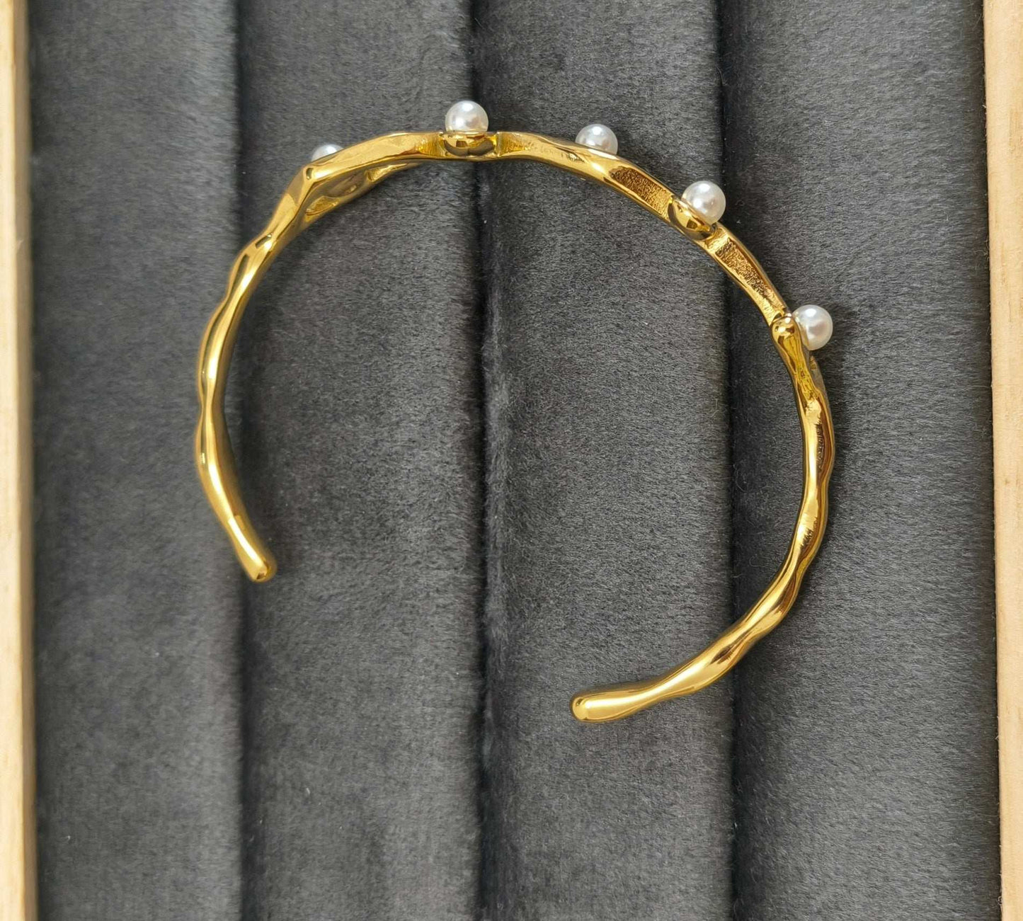 Shiny Pearl Studded Bracelet Bangle 18K Gold Plated