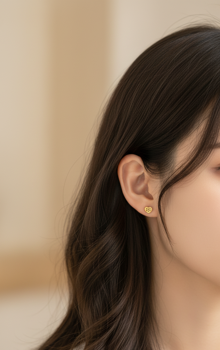 Small Heart Earrings Studs 18K Gold Plated