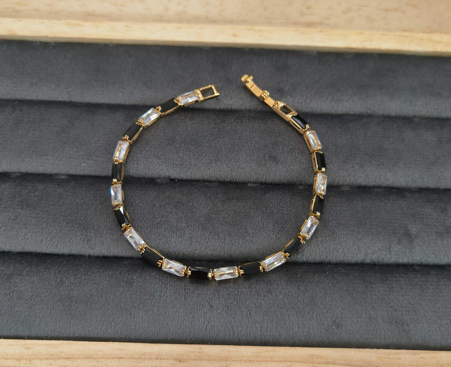 Sparkling Black White Zircon Studded Bracelet