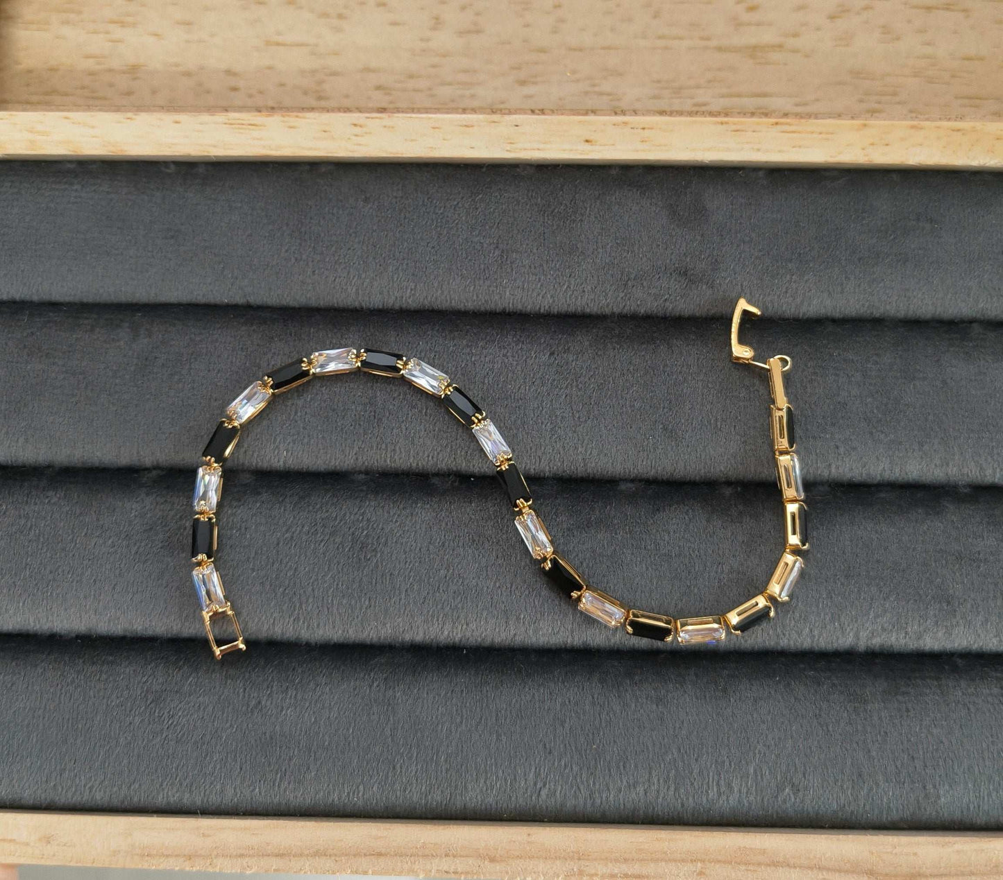 Sparkling Black White Zircon Studded Bracelet