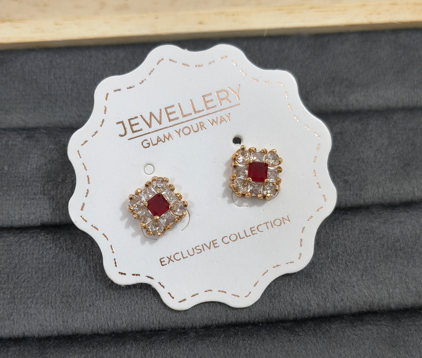Sparkling Square Red Stud Earrings