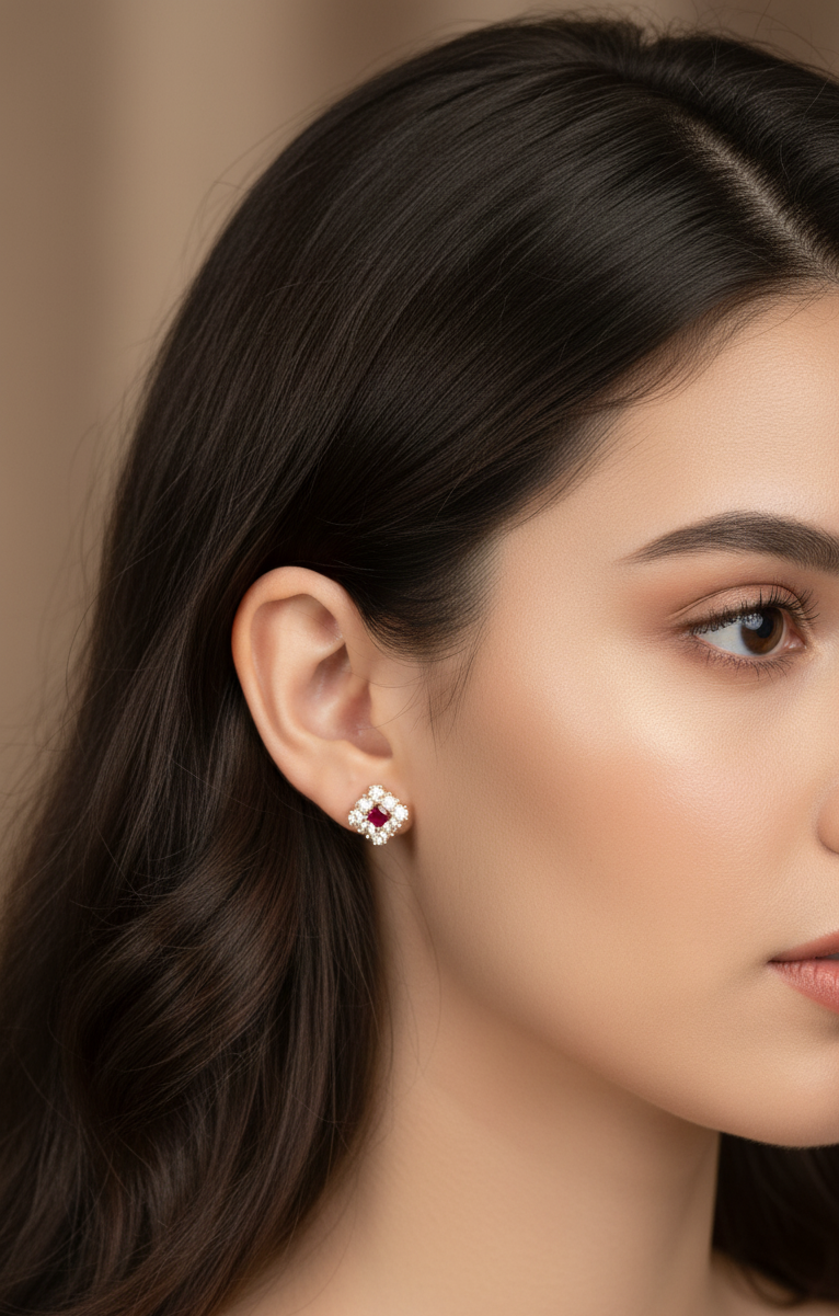 Sparkling Square Red Stud Earrings