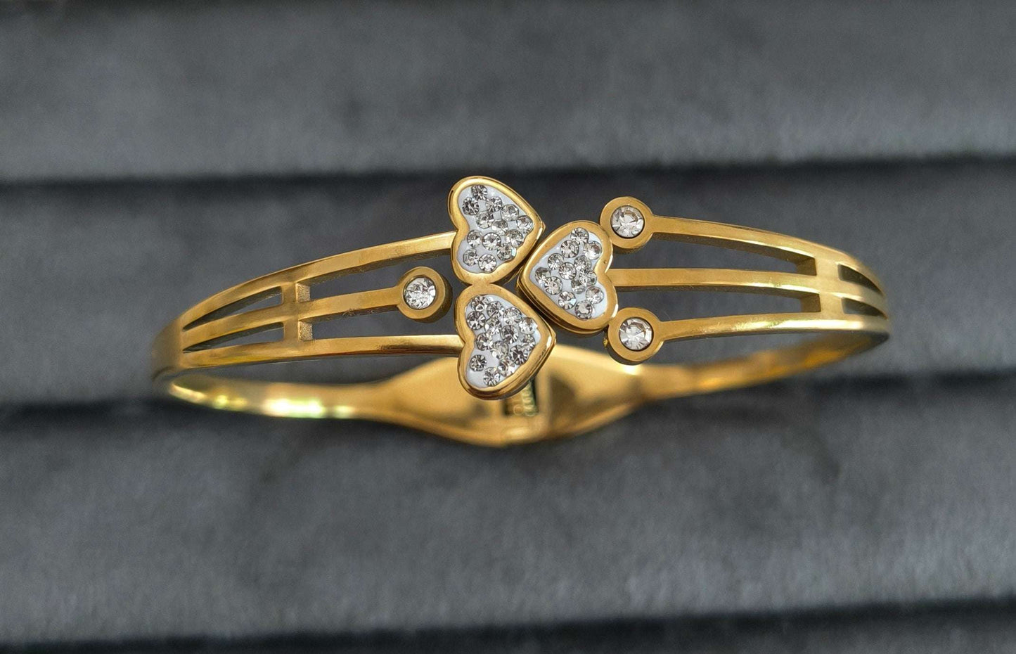 Stone Studded Hearts 18K Gold Plated Bracelet