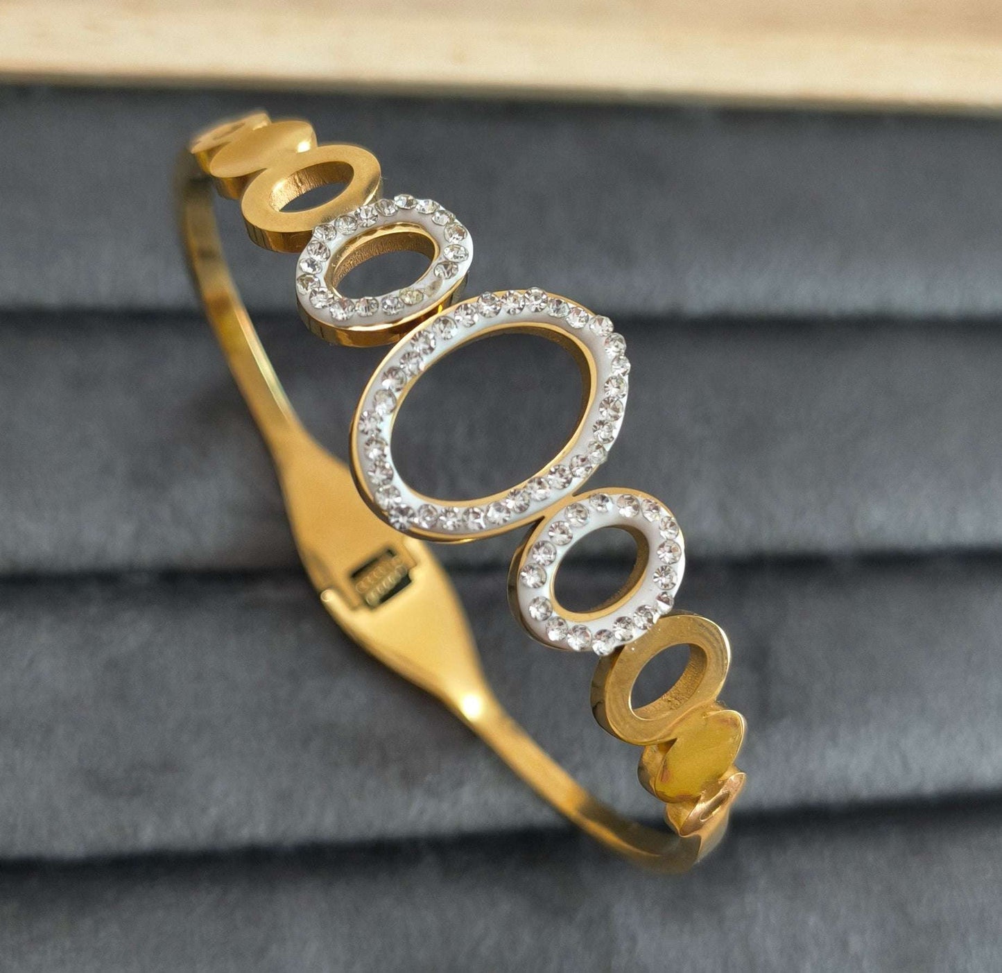 Stone Studded Hollow Circle Design 18K Gold Plated Bracelet