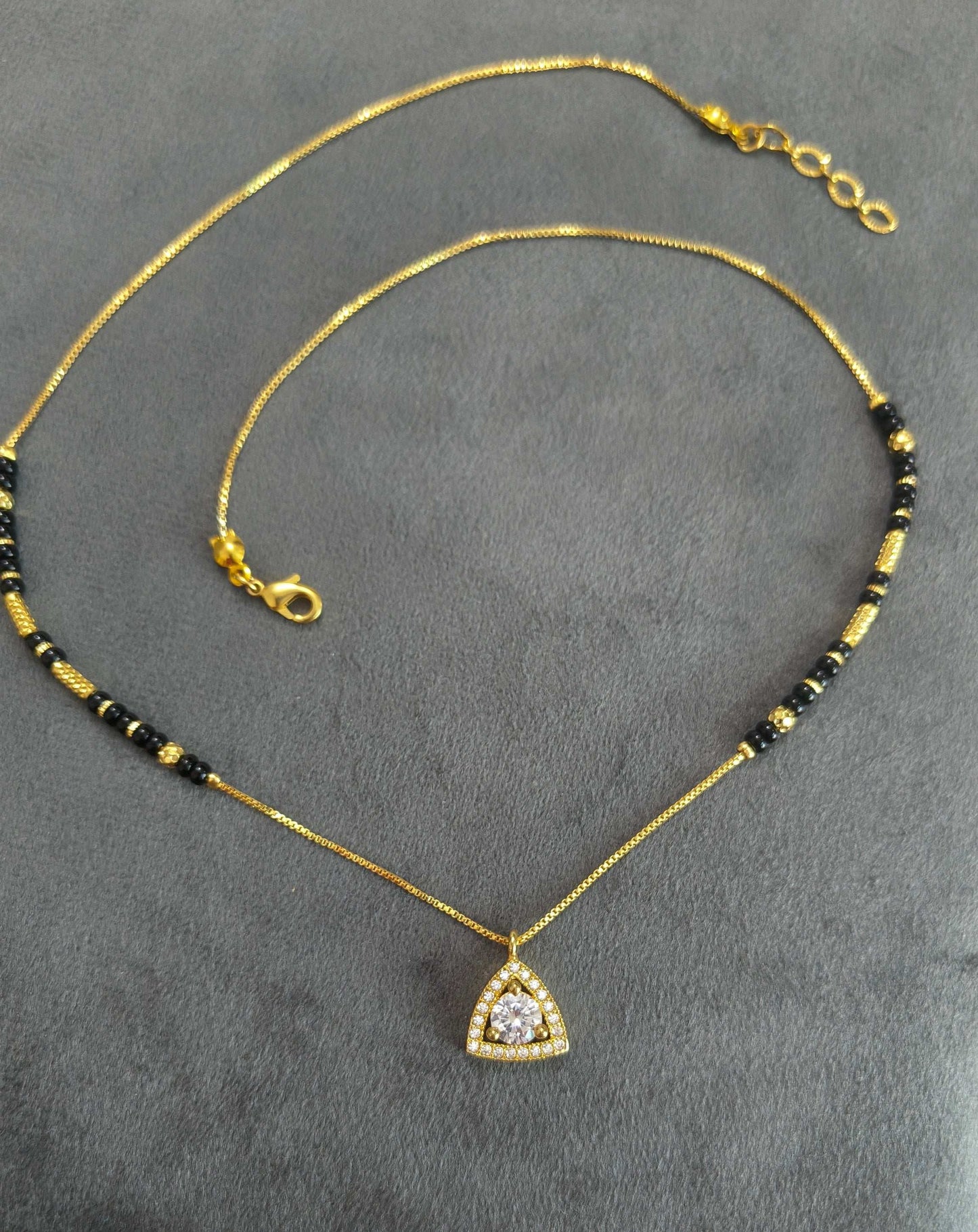 Stone Studded Triangle Pendant Style Mangalsutra Chain