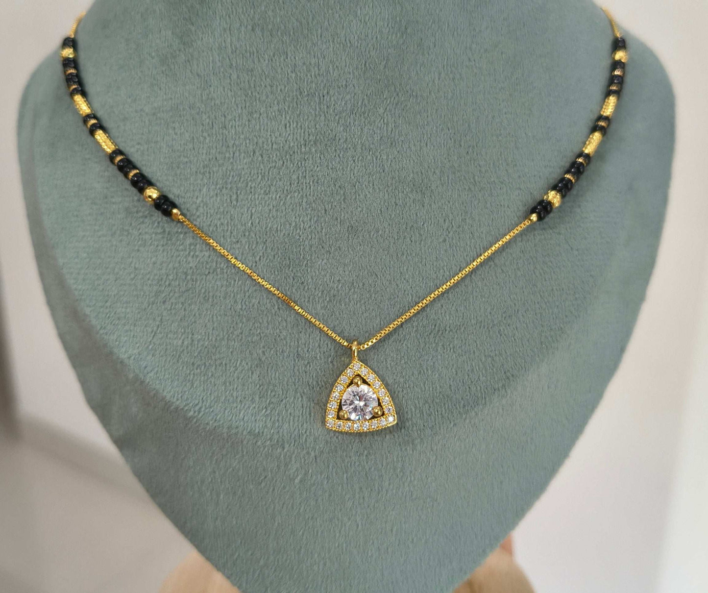 Stone Studded Triangle Pendant Style Mangalsutra Chain