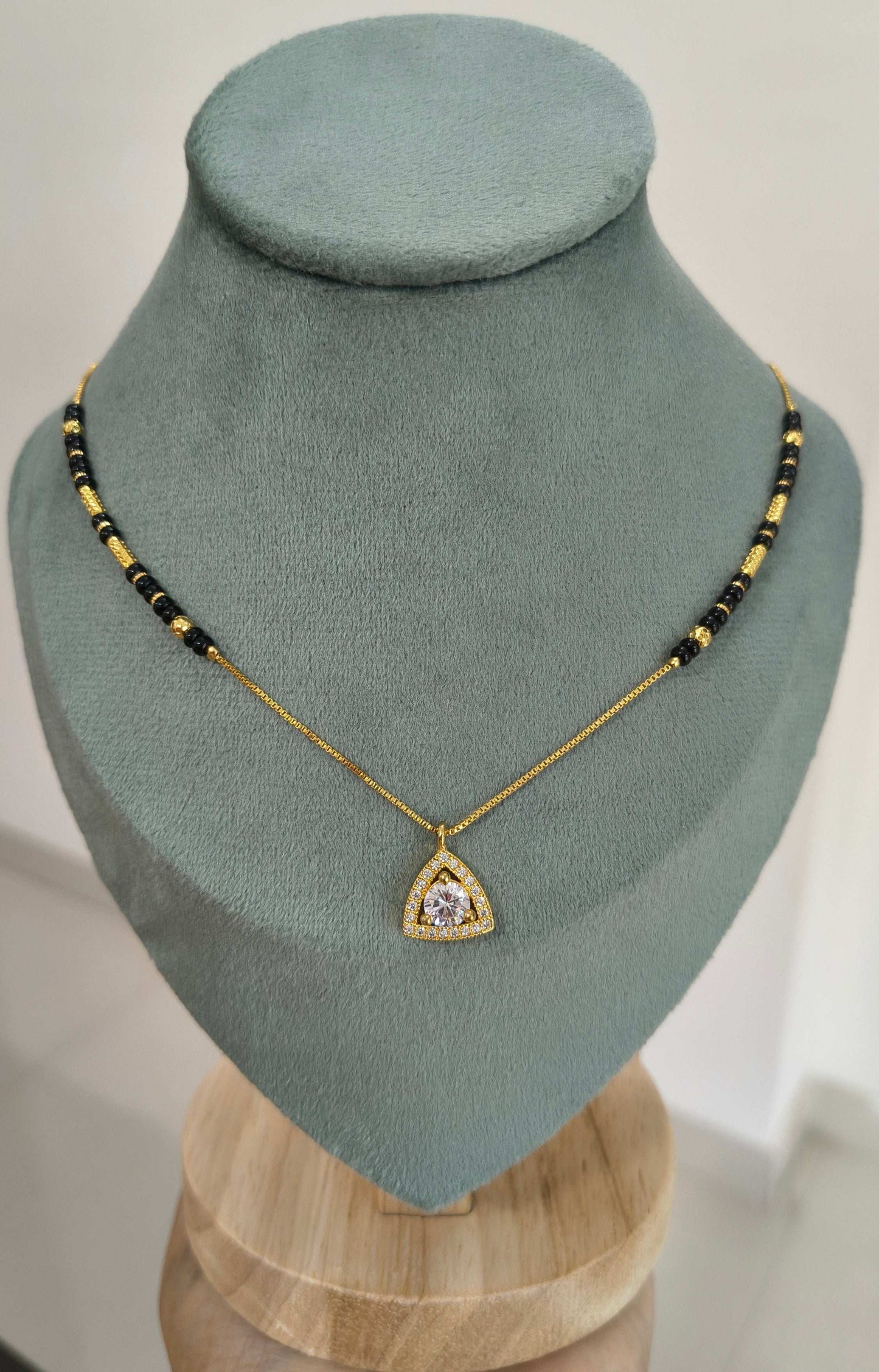 Stone Studded Triangle Pendant Style Mangalsutra Chain