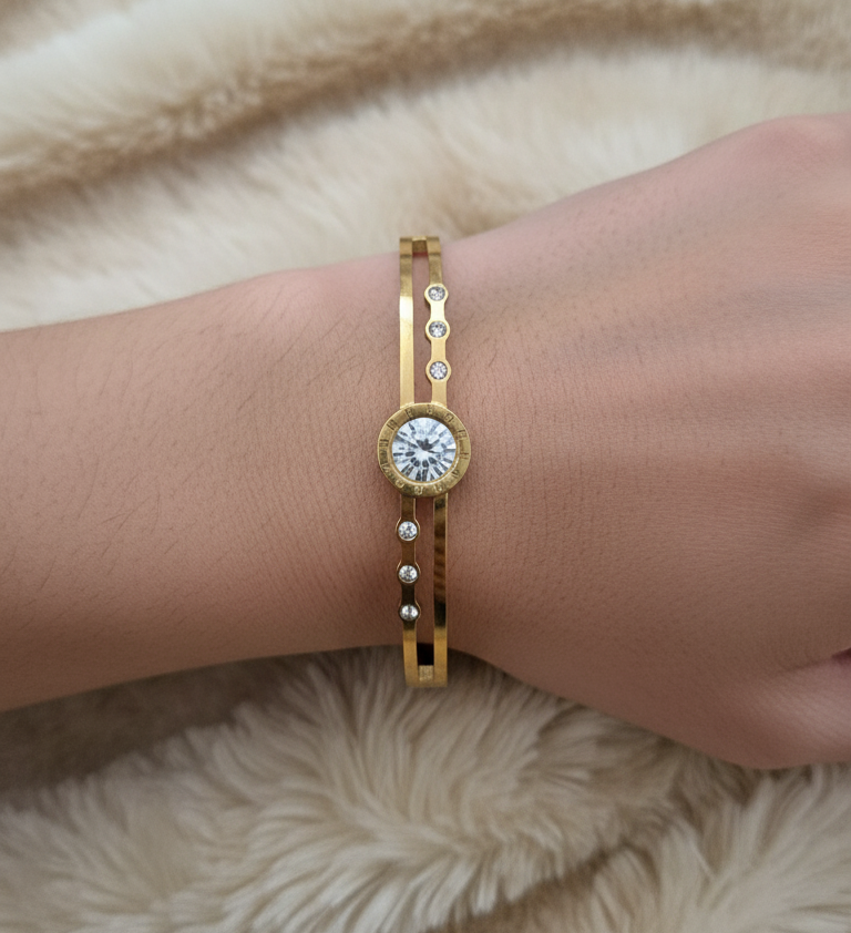 Stone Studded 18K Gold Plated Bracelet PVD Coated