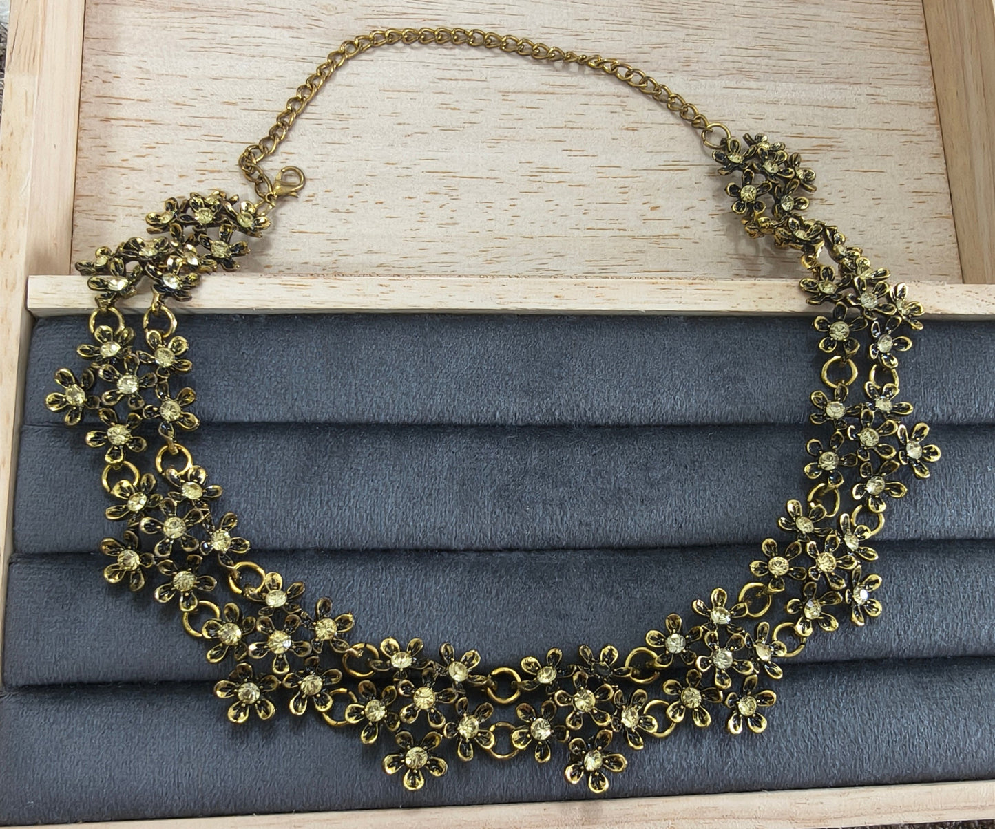 Stone Studded Antique Gold Toned Floral Choker Necklace