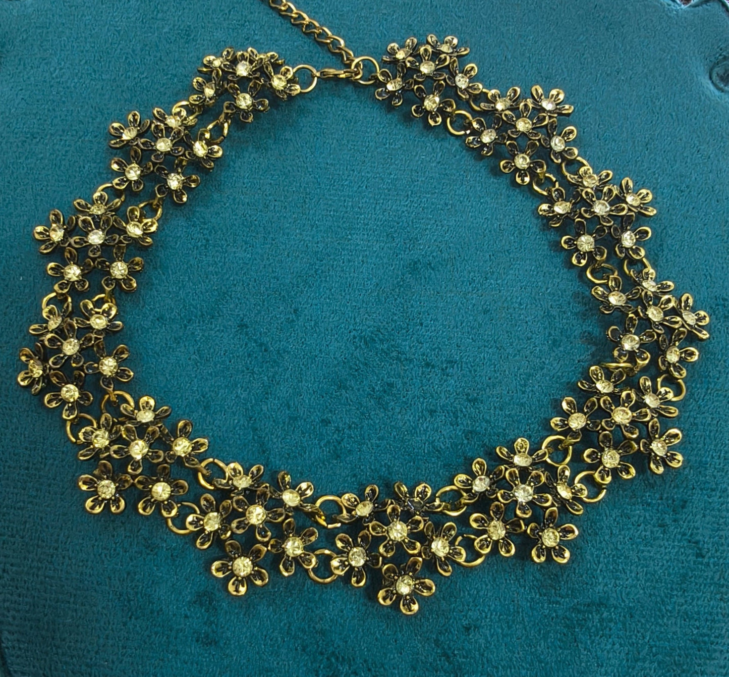 Stone Studded Antique Gold Toned Floral Choker Necklace
